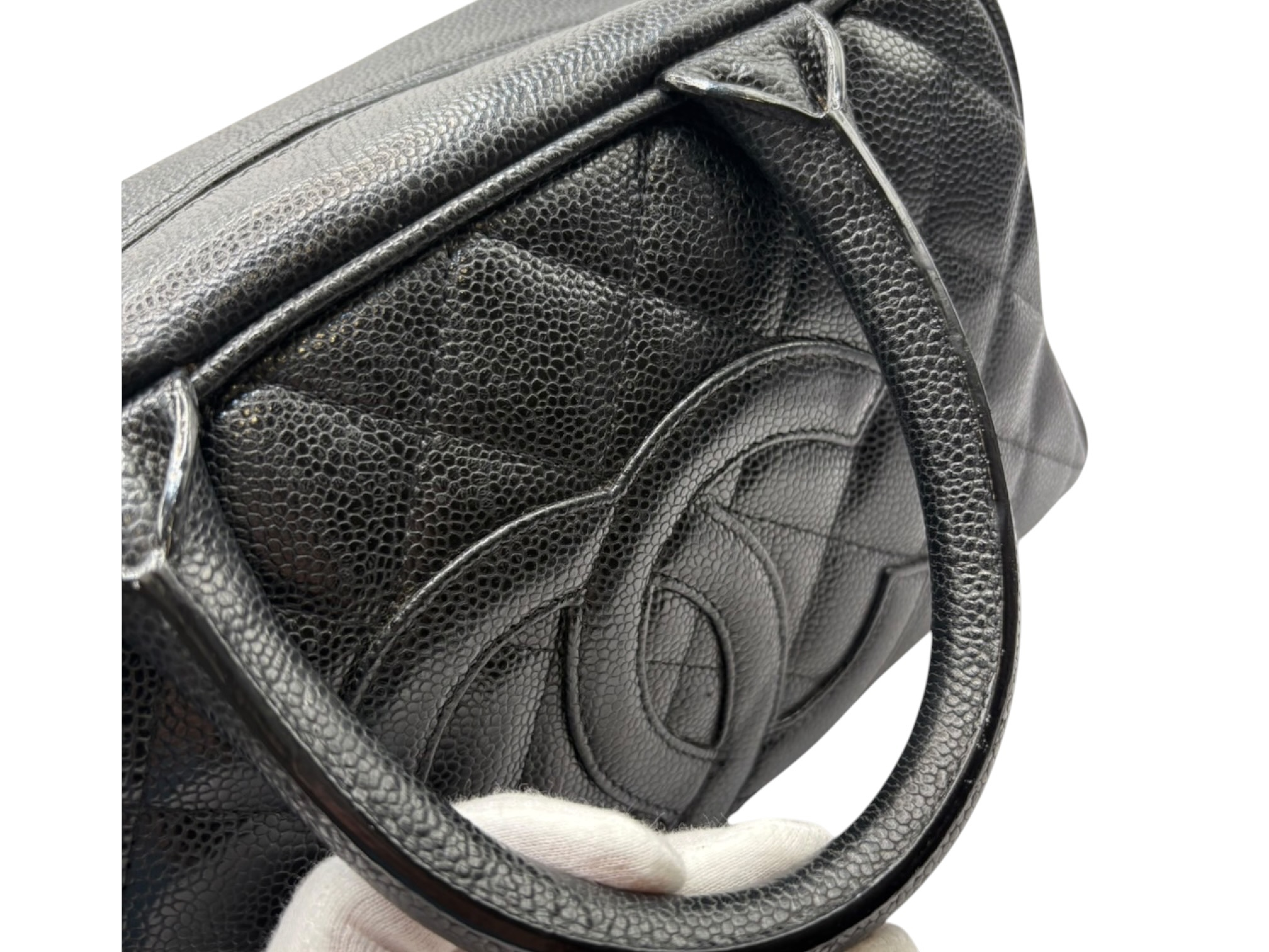 Chanel Matelassé Caviar Skin Handbag Black Gold Hardware Handbag — view 9
