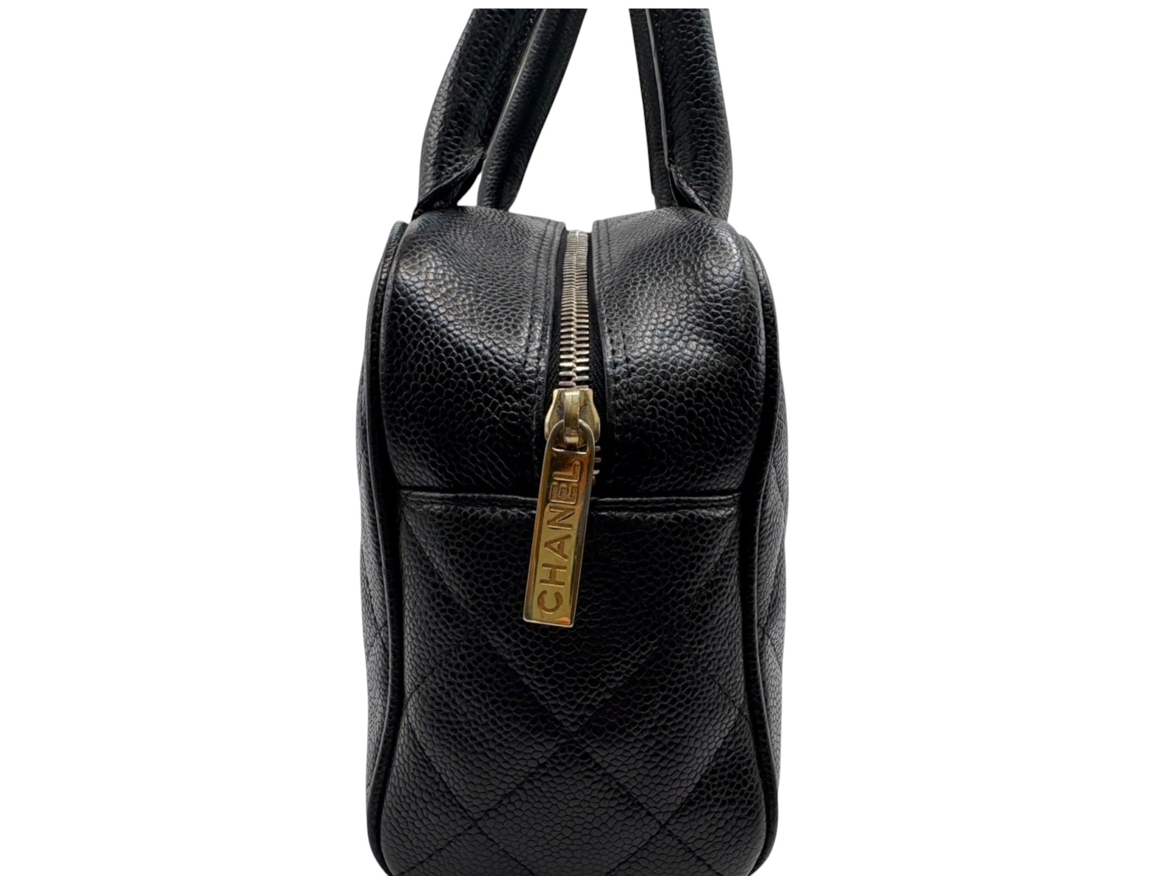 Chanel Matelassé Caviar Skin Handbag Black Gold Hardware Handbag — view 10