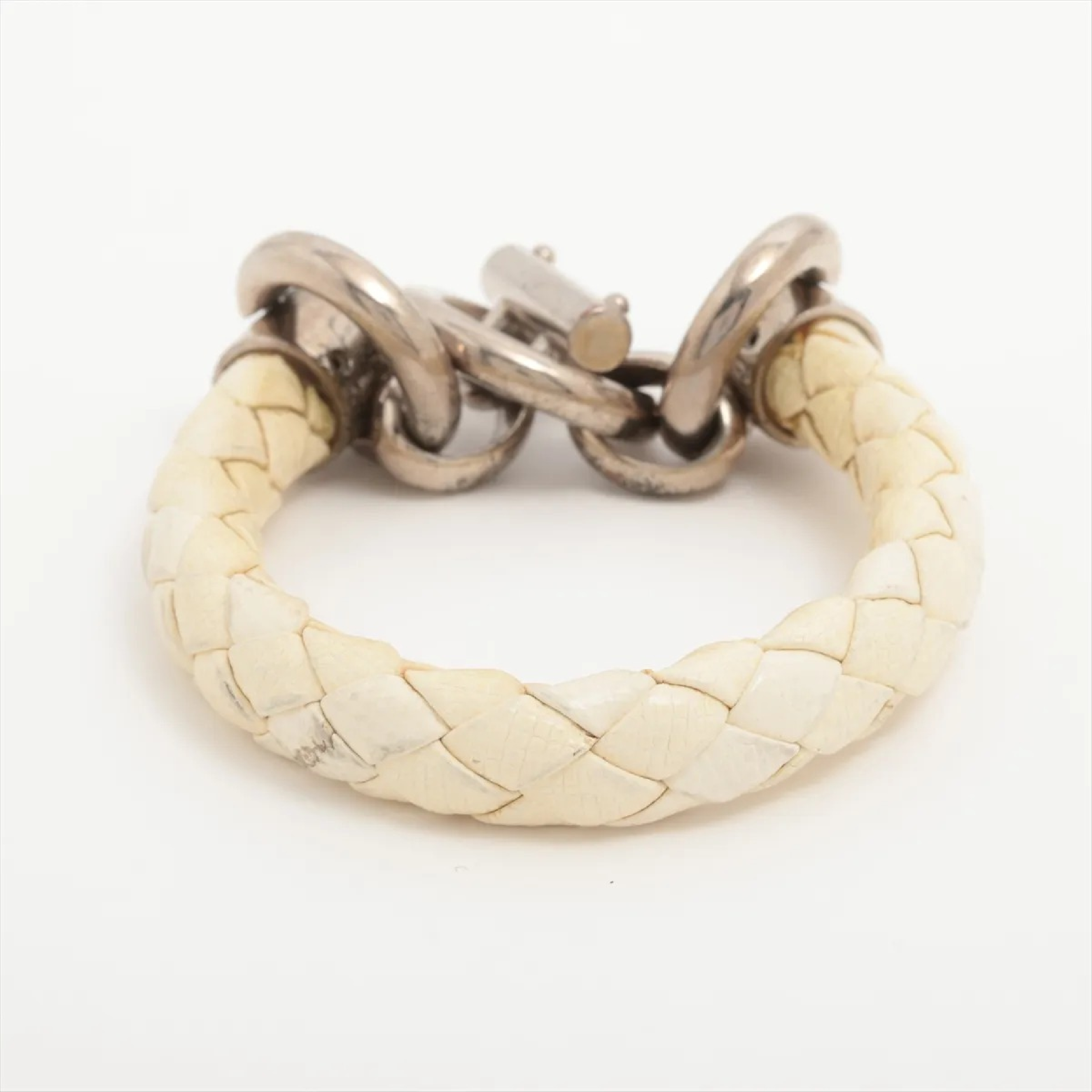 Metal x Leather Silver x White Bracelet/Bangle — view 2