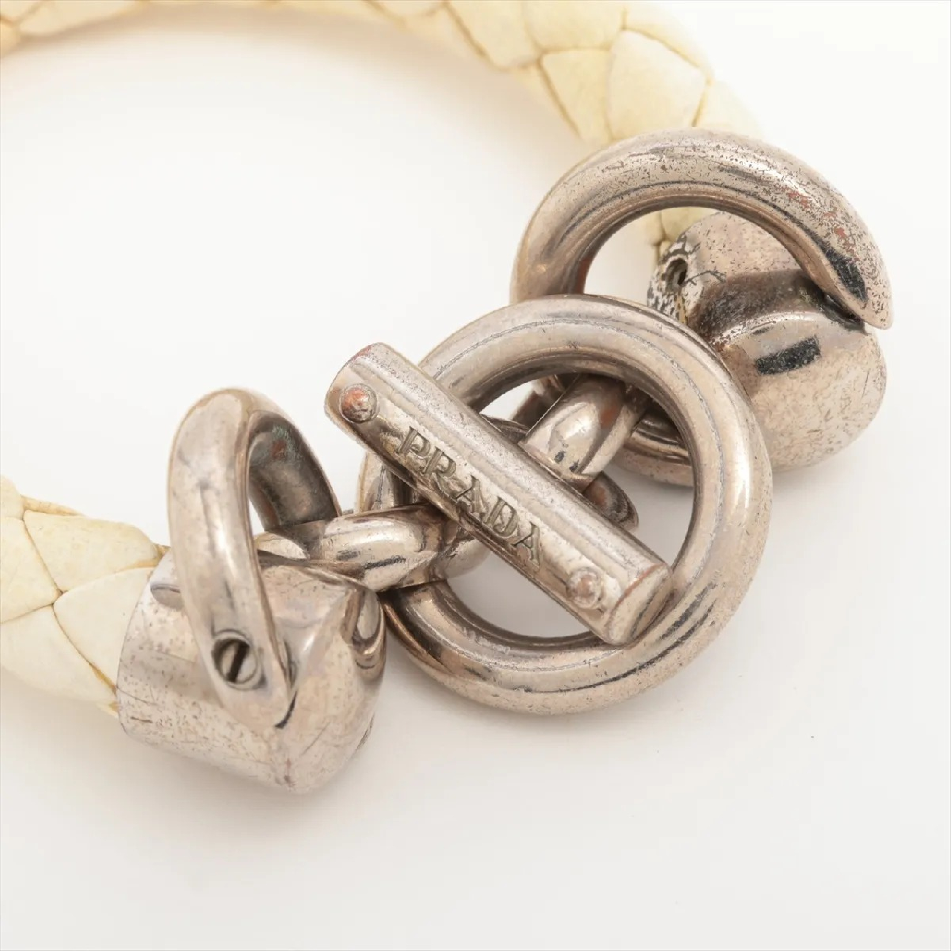 Metal x Leather Silver x White Bracelet/Bangle — view 3