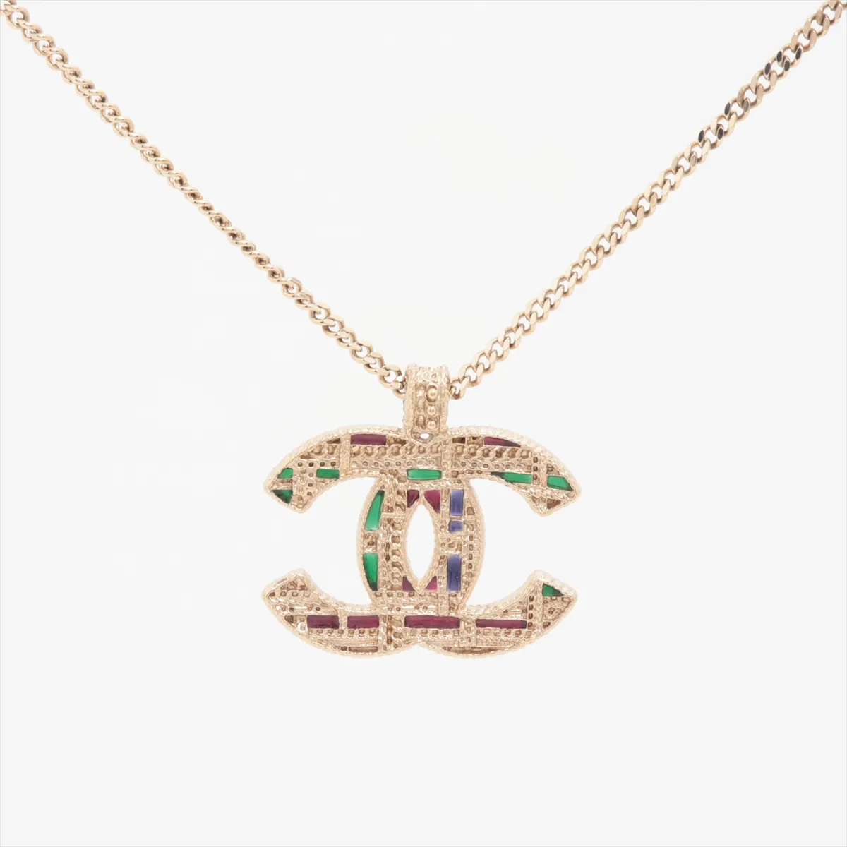 Coco Mark A19B Necklace, GP x Rhinestone x Faux Pearl, Gold, — view 2