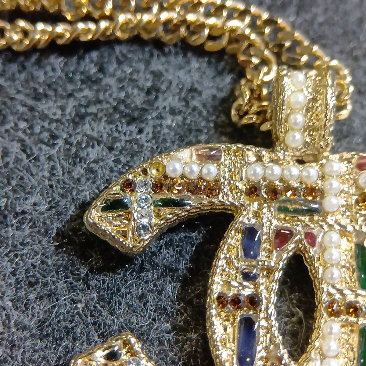 Coco Mark A19B Necklace, GP x Rhinestone x Faux Pearl, Gold, — view 6