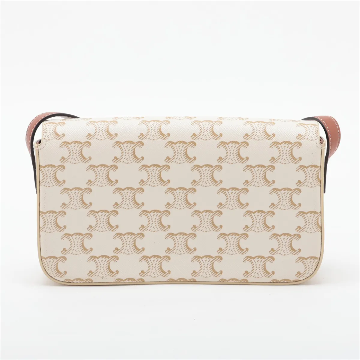 Triomphe Claude PVC x Leather Shoulder Bag, White x Brown — view 2