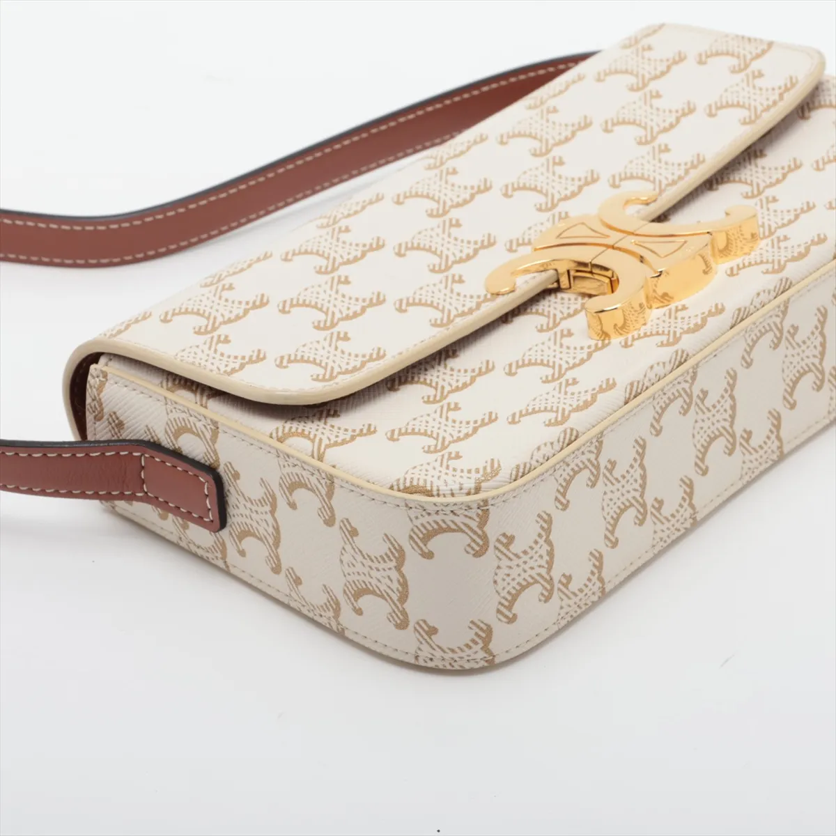 Triomphe Claude PVC x Leather Shoulder Bag, White x Brown — view 4