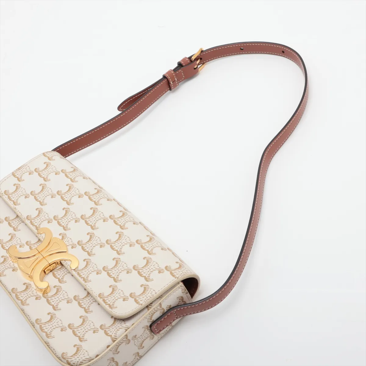 Triomphe Claude PVC x Leather Shoulder Bag, White x Brown — view 5