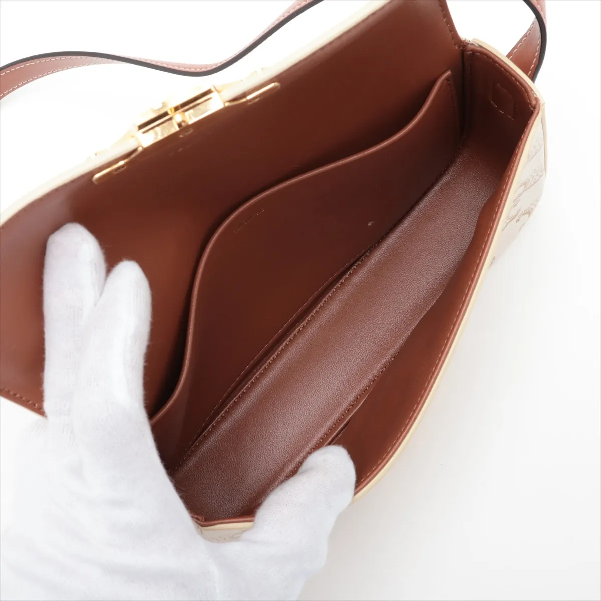 Triomphe Claude PVC x Leather Shoulder Bag, White x Brown — view 6