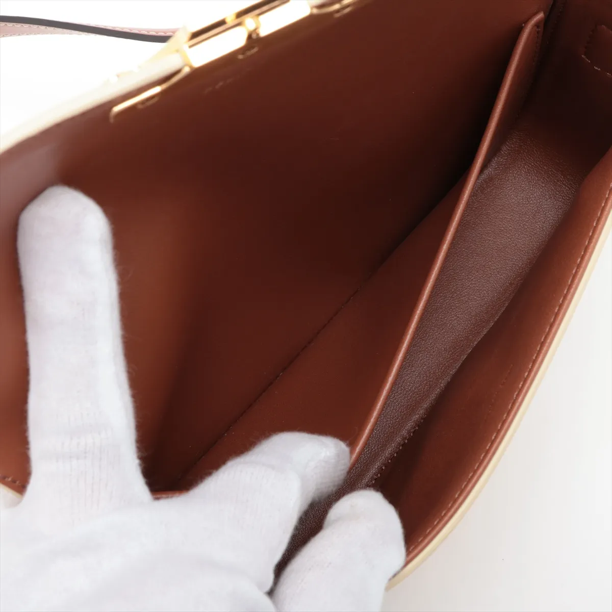Triomphe Claude PVC x Leather Shoulder Bag, White x Brown — view 7