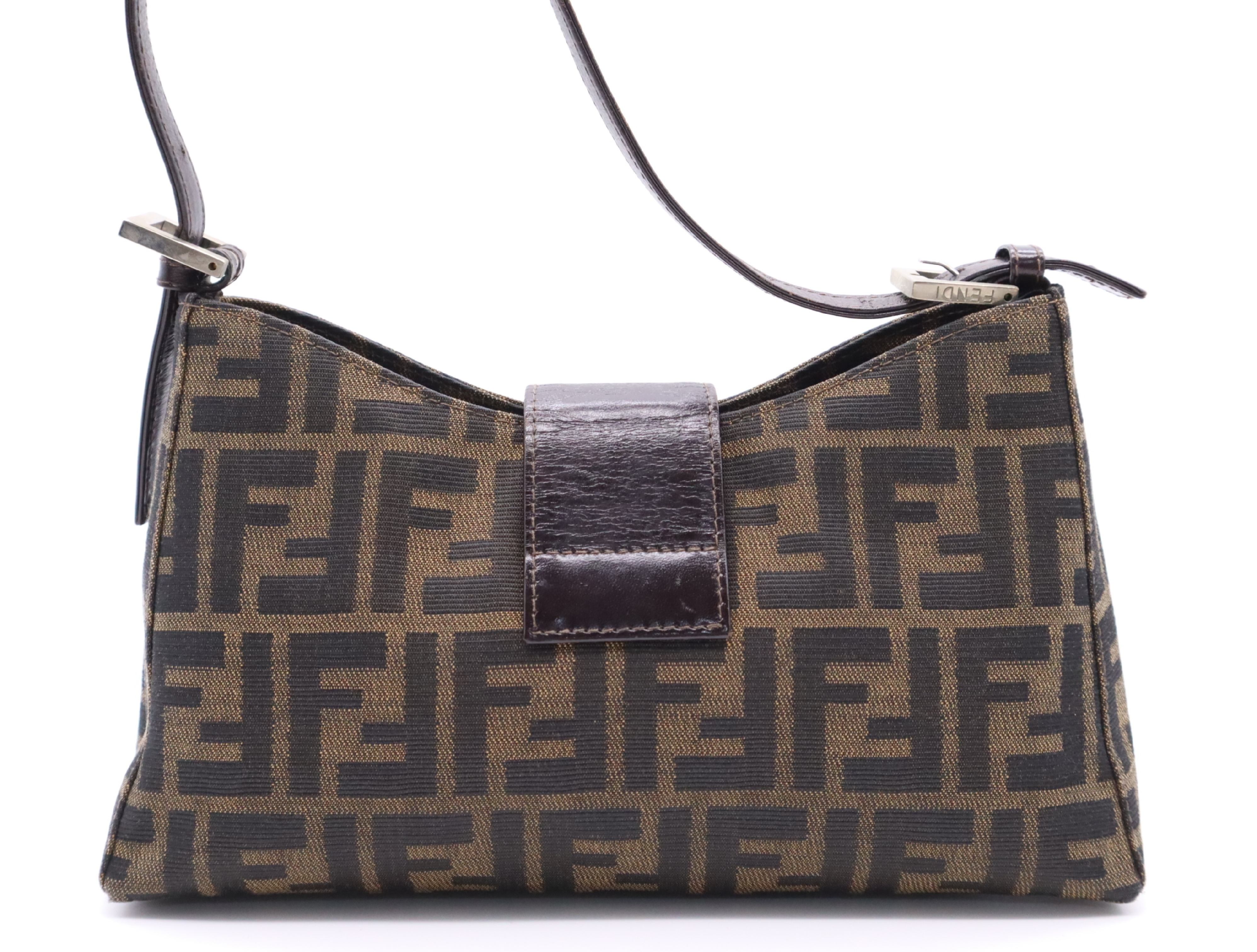 Canvas x Leather Zucca Handbag, Brown/Khaki, Silver Hardware — view 2