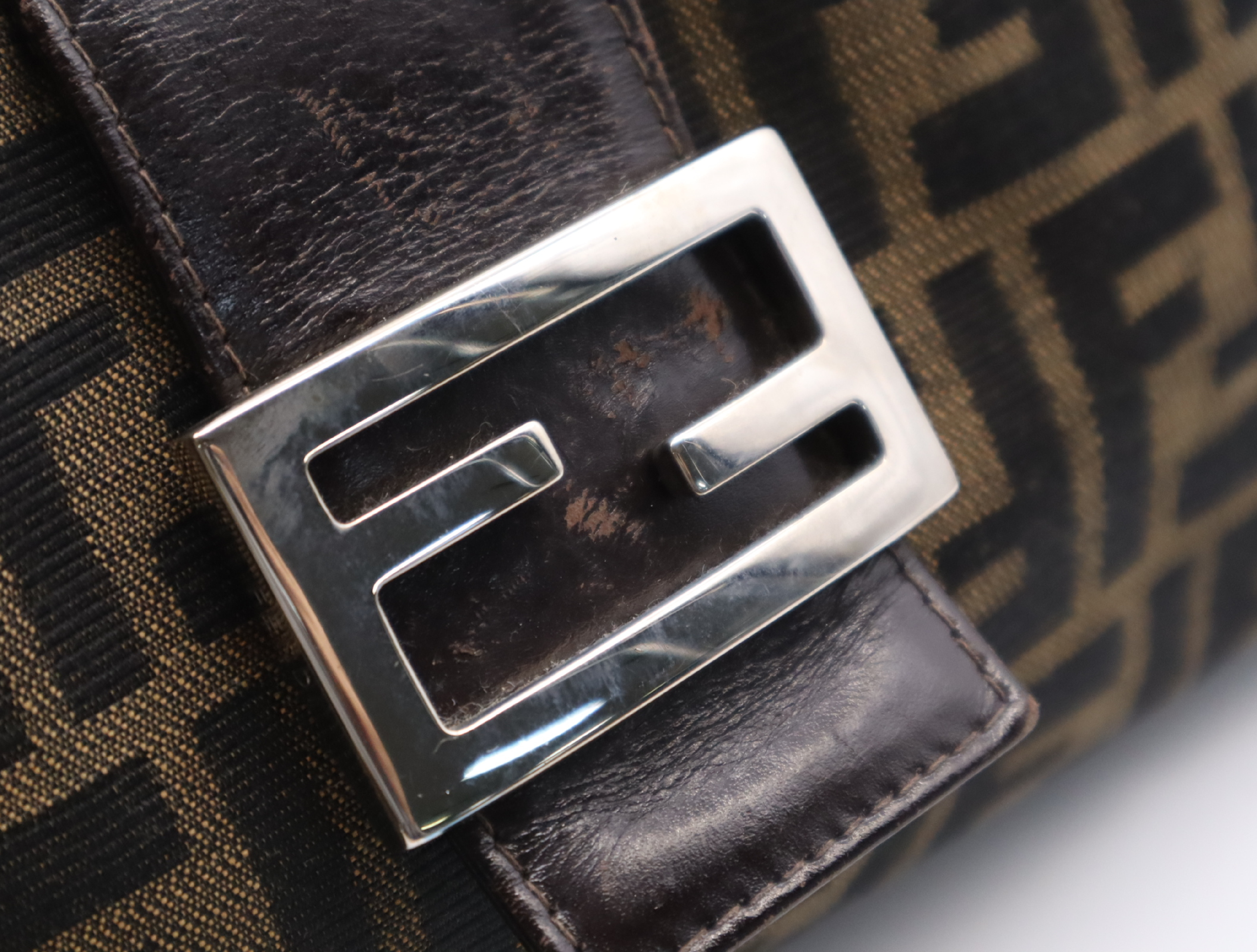 Canvas x Leather Zucca Handbag, Brown/Khaki, Silver Hardware — view 11
