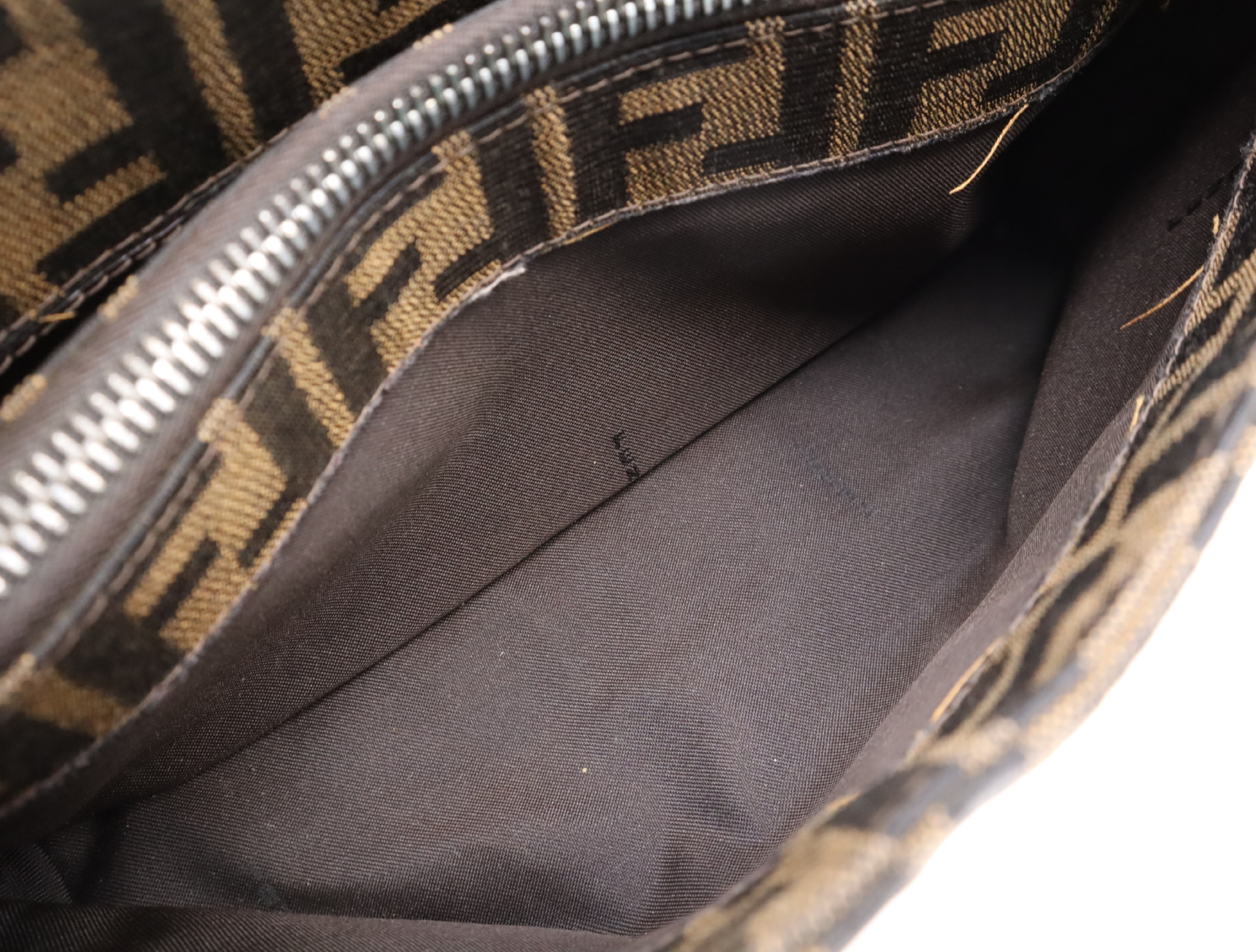 Canvas x Leather Zucca Handbag, Brown/Khaki, Silver Hardware — view 12