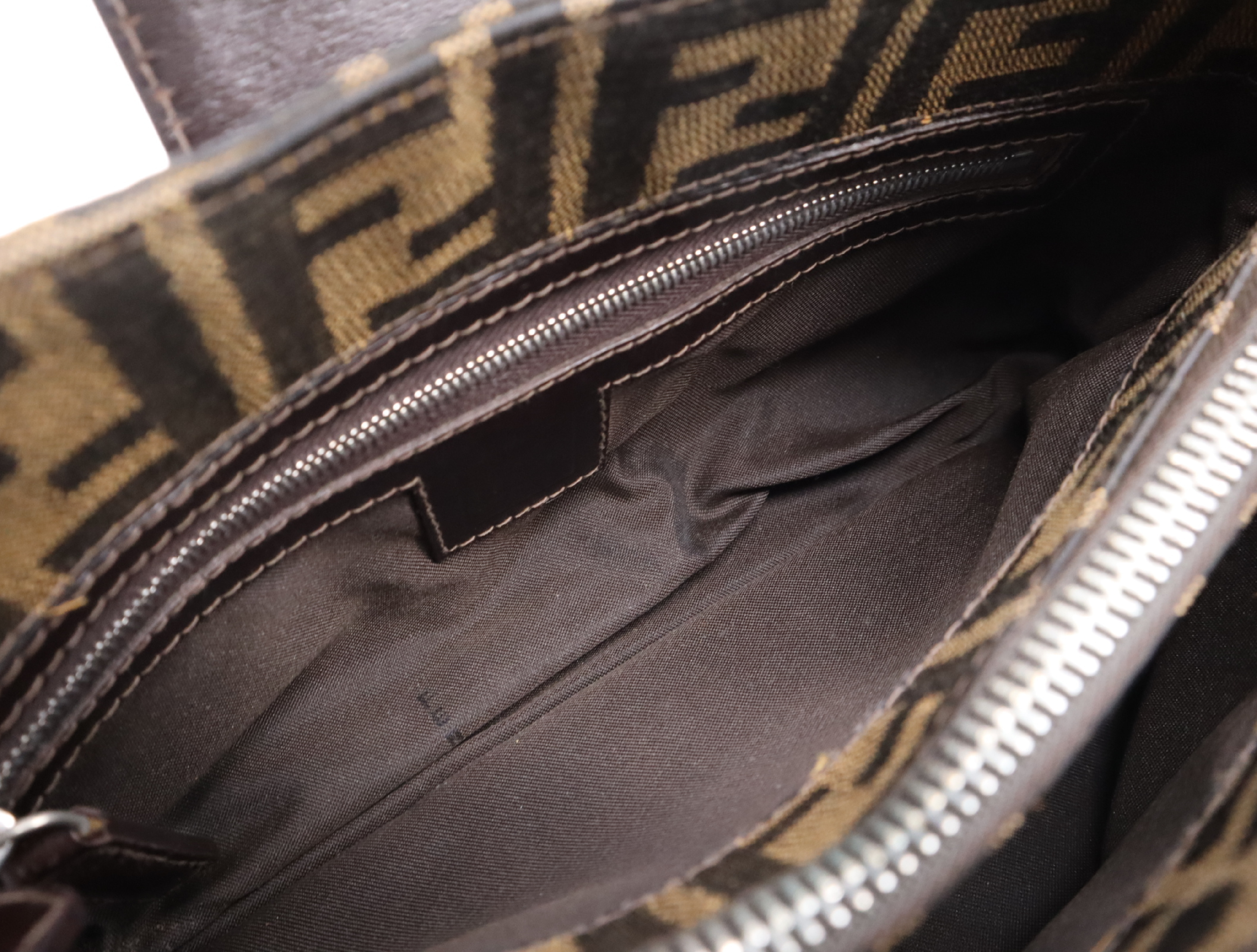Canvas x Leather Zucca Handbag, Brown/Khaki, Silver Hardware — view 13