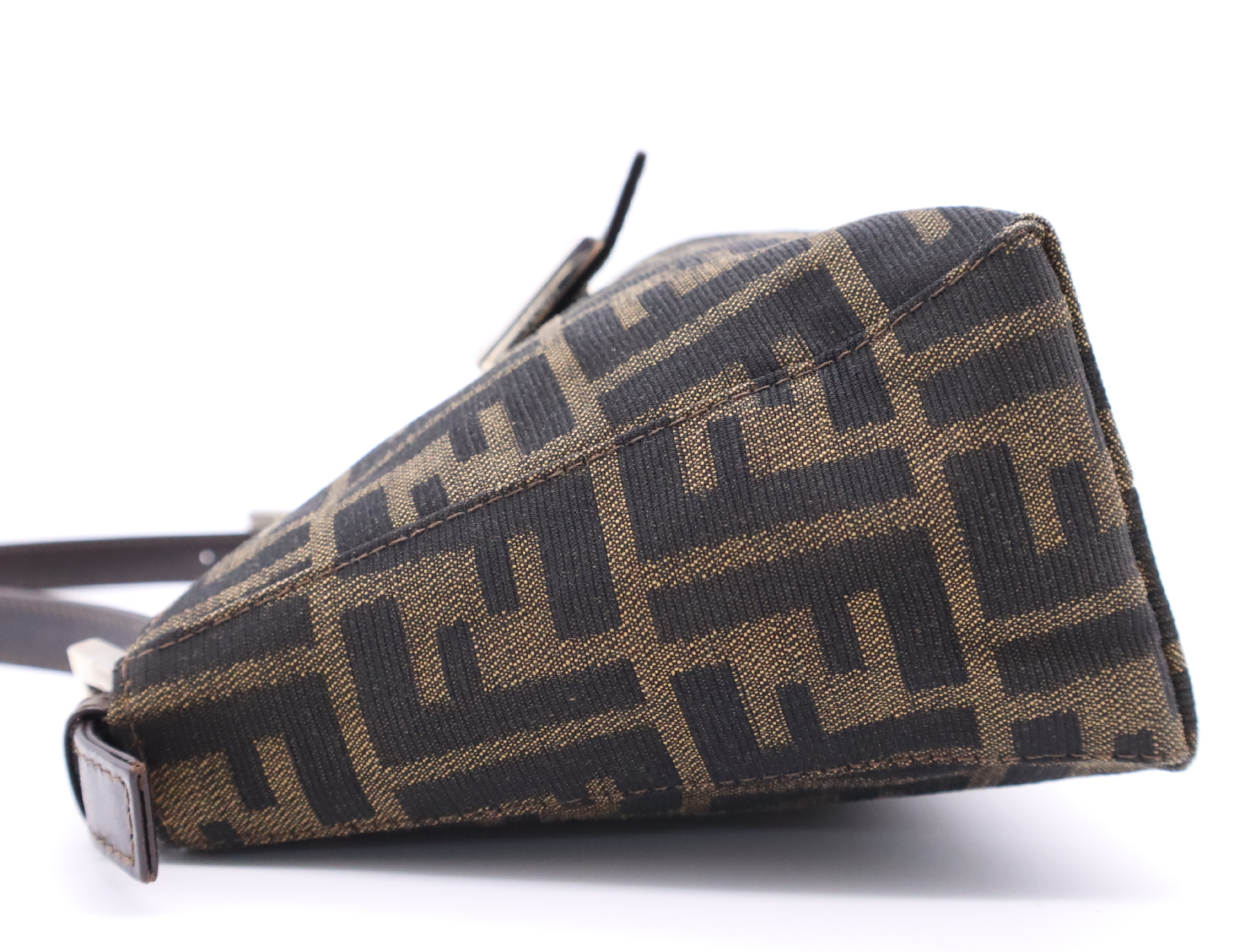 Canvas x Leather Zucca Handbag, Brown/Khaki, Silver Hardware — view 3