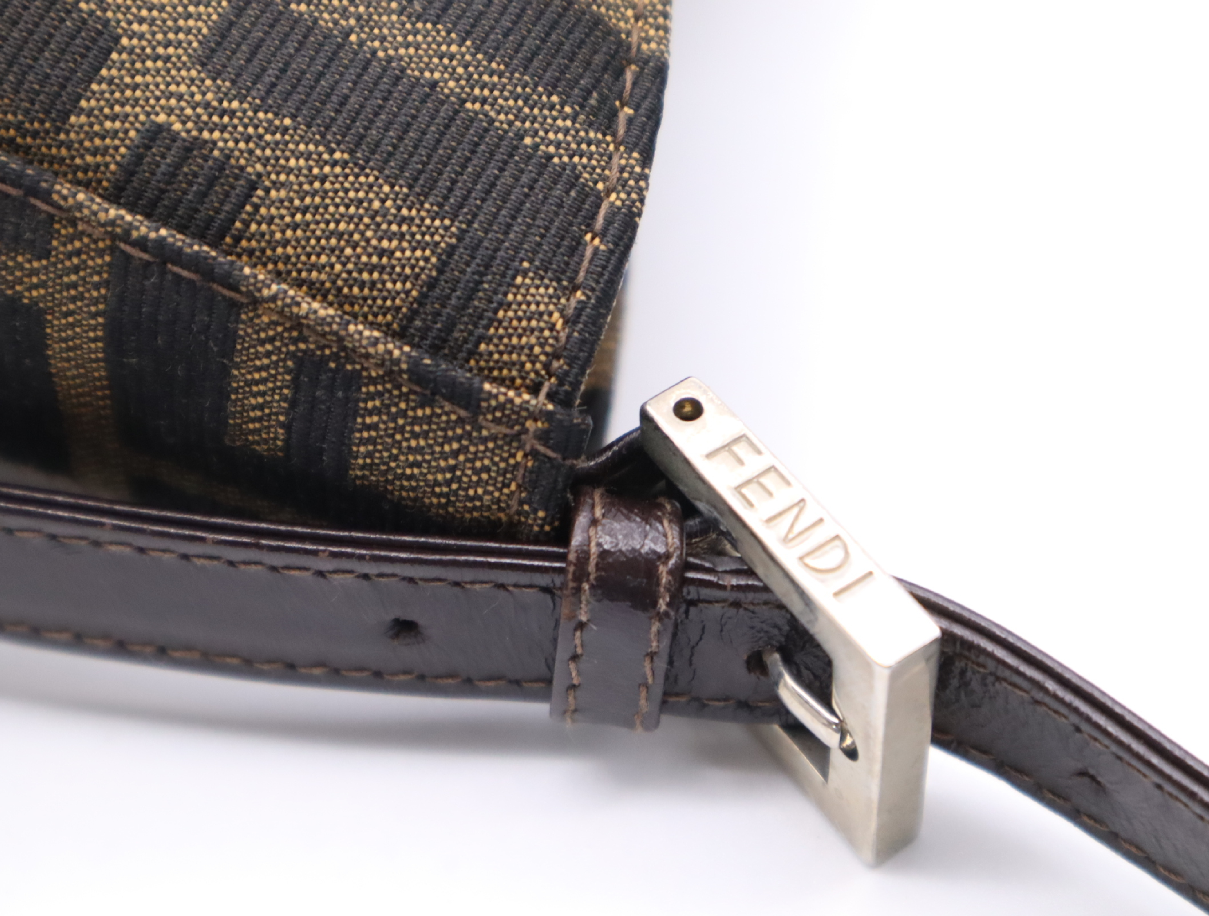 Canvas x Leather Zucca Handbag, Brown/Khaki, Silver Hardware — view 8