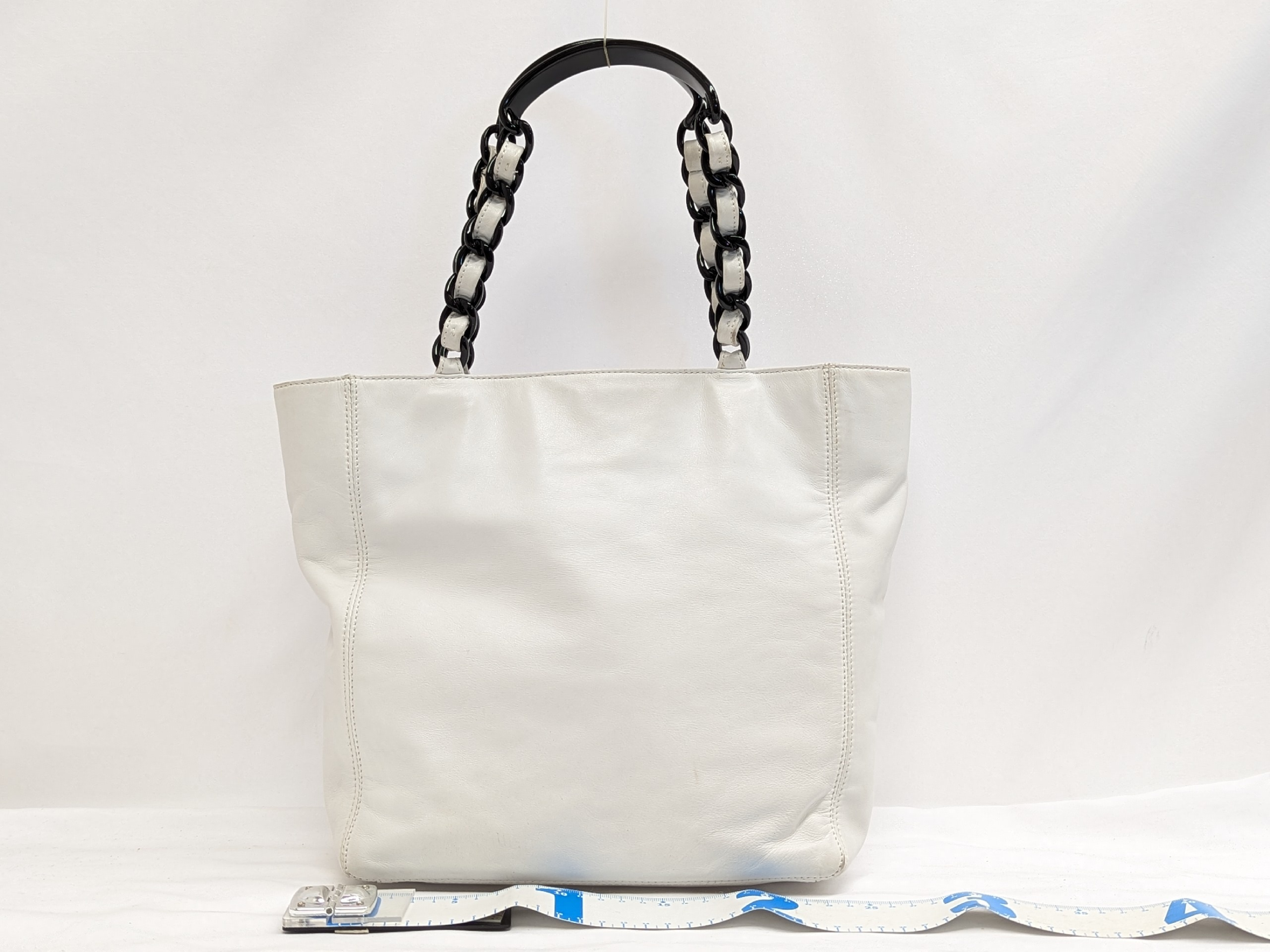 Calfskin Plastic Chain Tote Bag, White, Series 5 Tote Bag — view 2