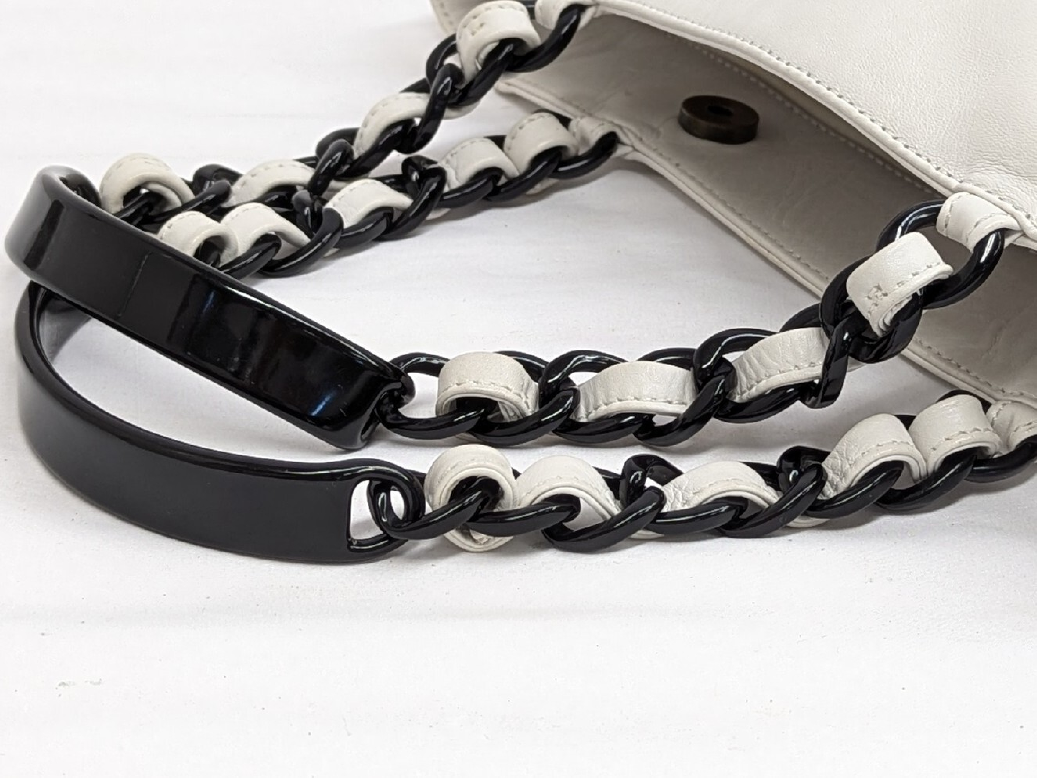 Calfskin Plastic Chain Tote Bag, White, Series 5 Tote Bag — view 7