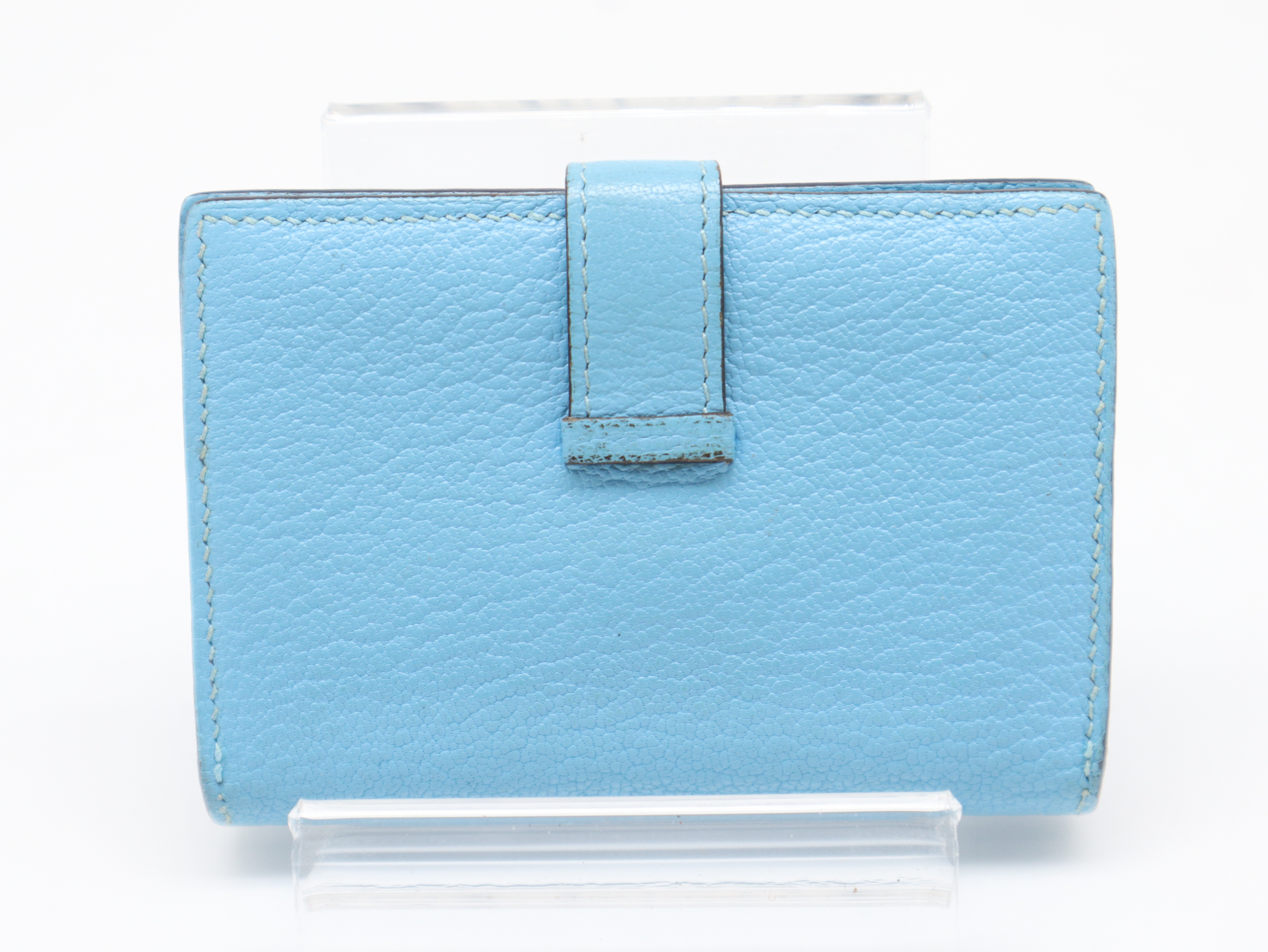 Bearn Mini Wallet, L stamp, Chevre leather, Blue — view 2