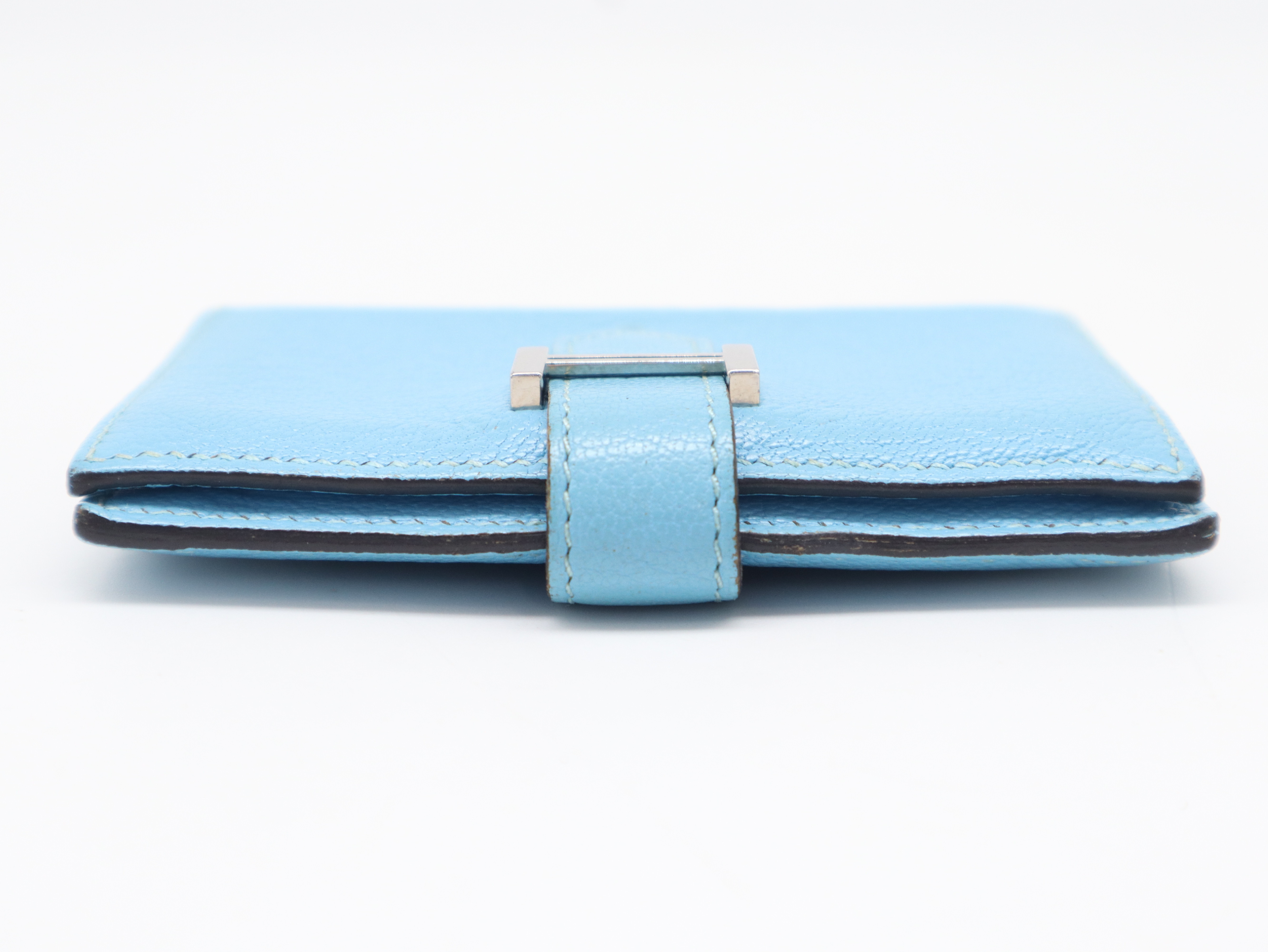 Bearn Mini Wallet, L stamp, Chevre leather, Blue — view 3