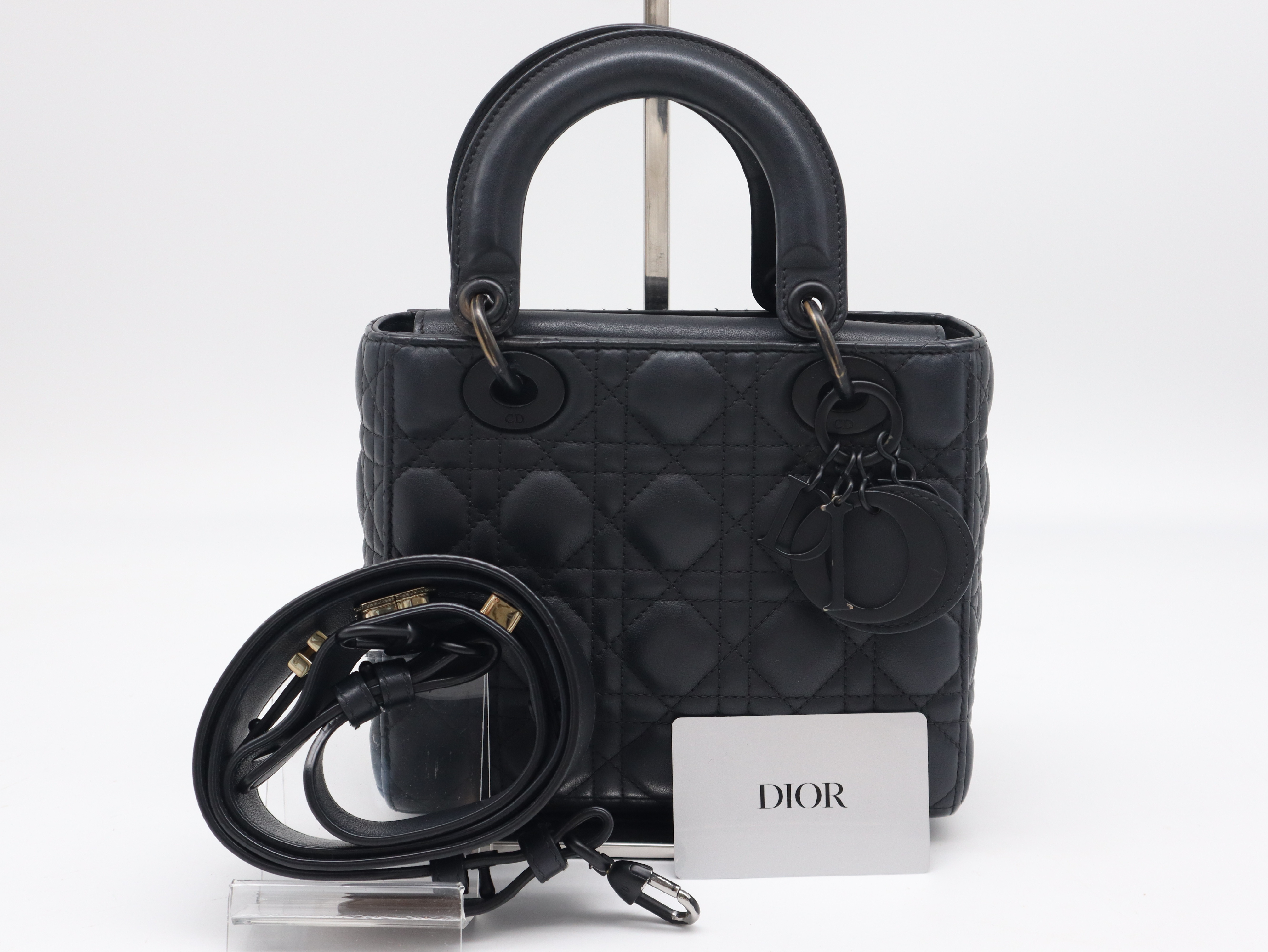 MA-0233 Lady Dior Cannage 2-Way Handbag, Lambskin Leather, Black, with Shoulder Strap