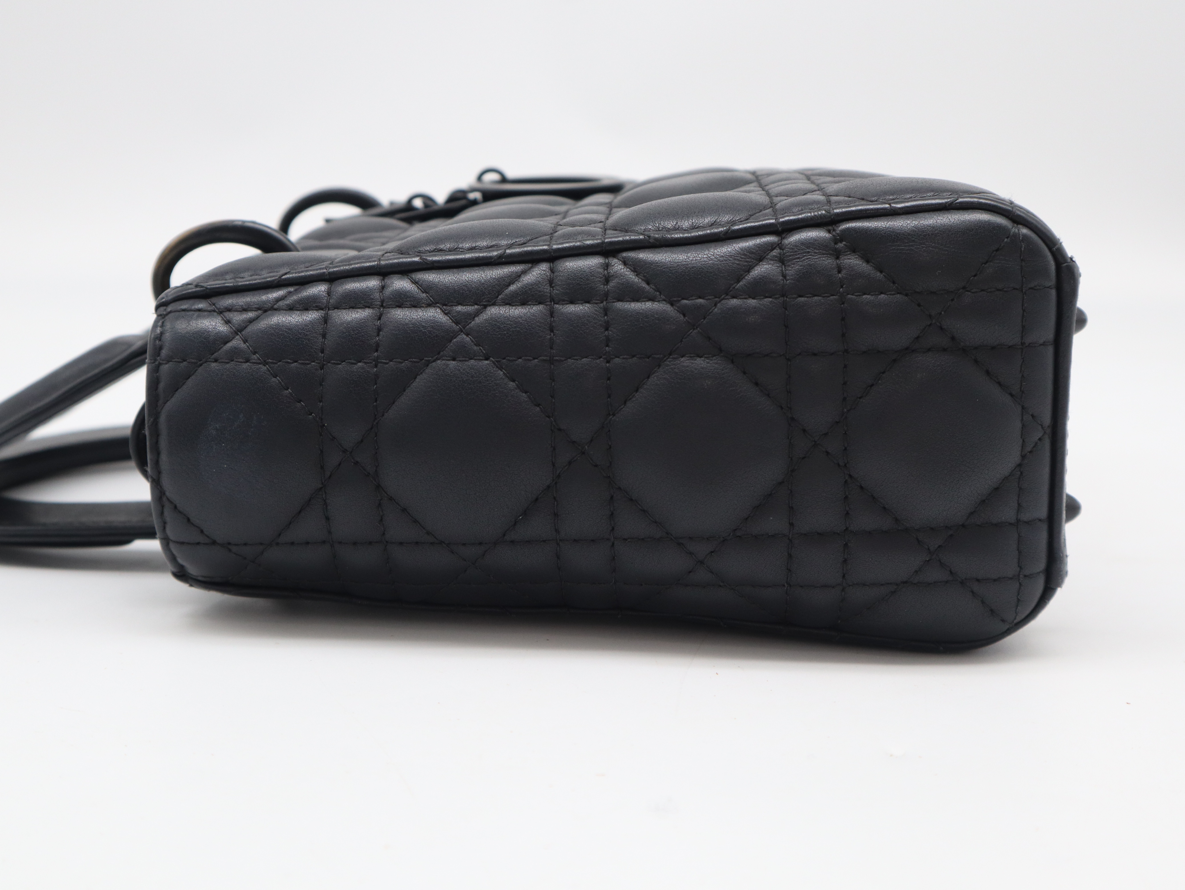 MA-0233 Lady Dior Cannage 2-Way Handbag, Lambskin Leather, Black, with Shoulder Strap — view 3