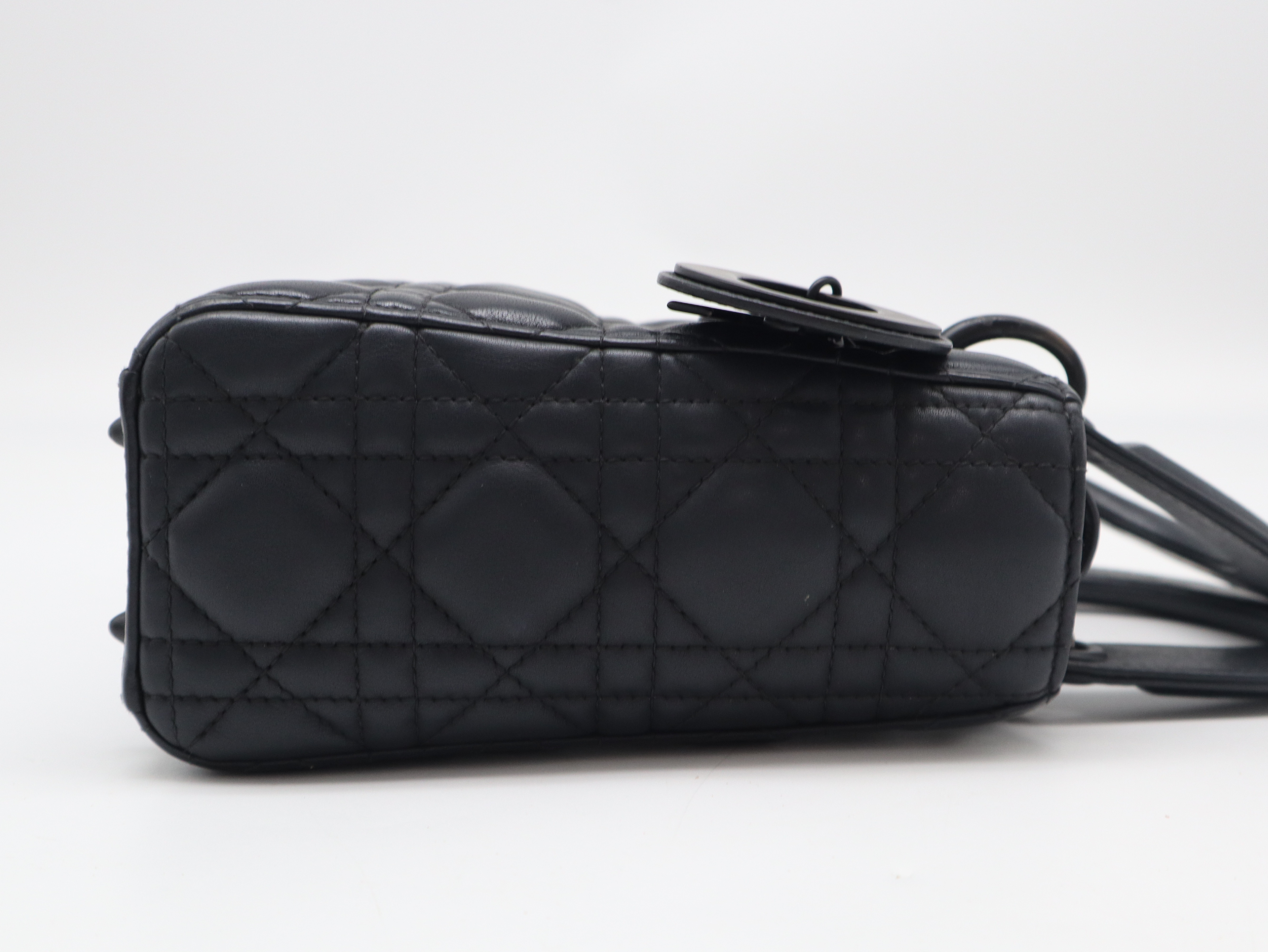 MA-0233 Lady Dior Cannage 2-Way Handbag, Lambskin Leather, Black, with Shoulder Strap — view 4