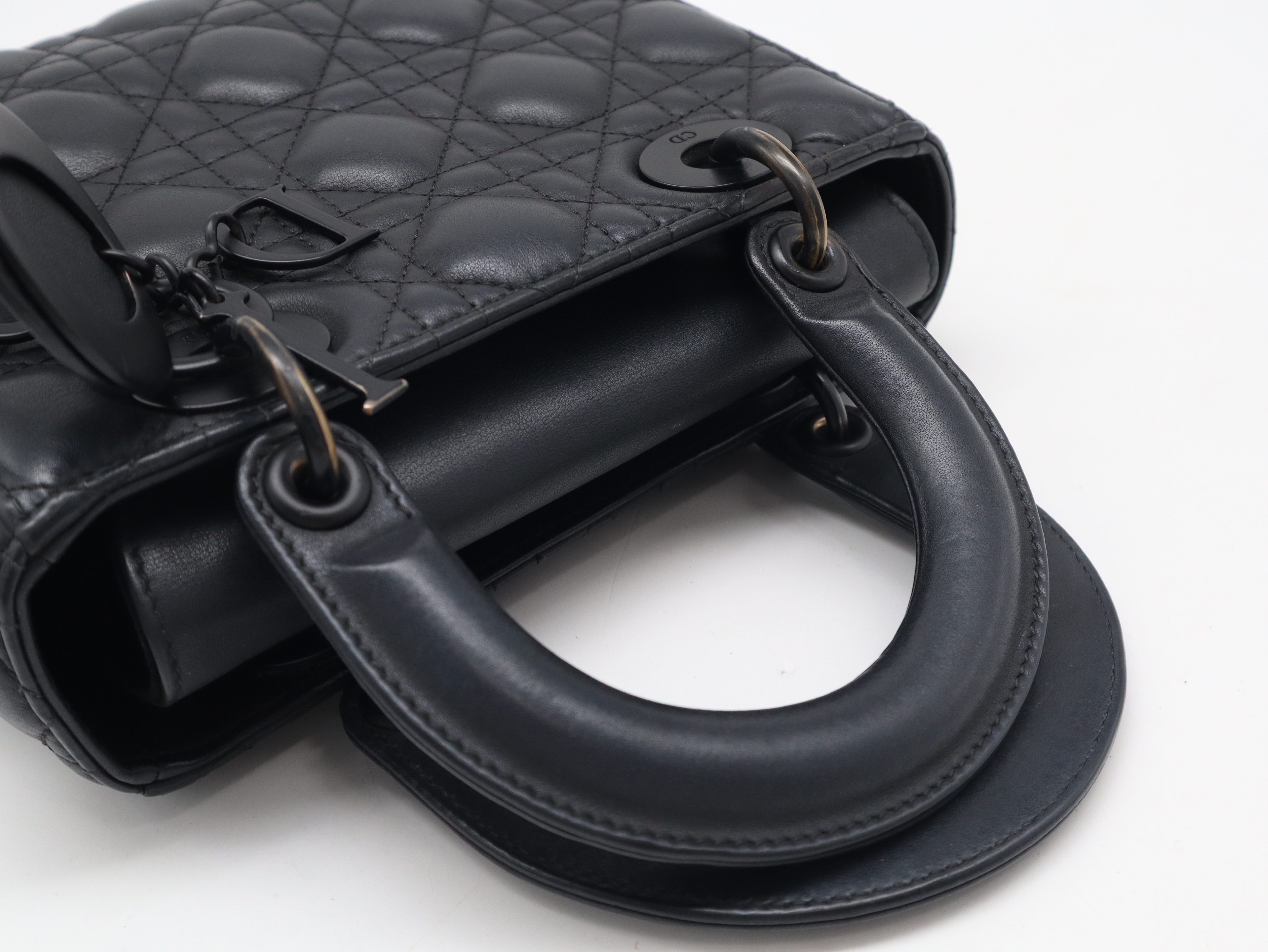 MA-0233 Lady Dior Cannage 2-Way Handbag, Lambskin Leather, Black, with Shoulder Strap — view 6