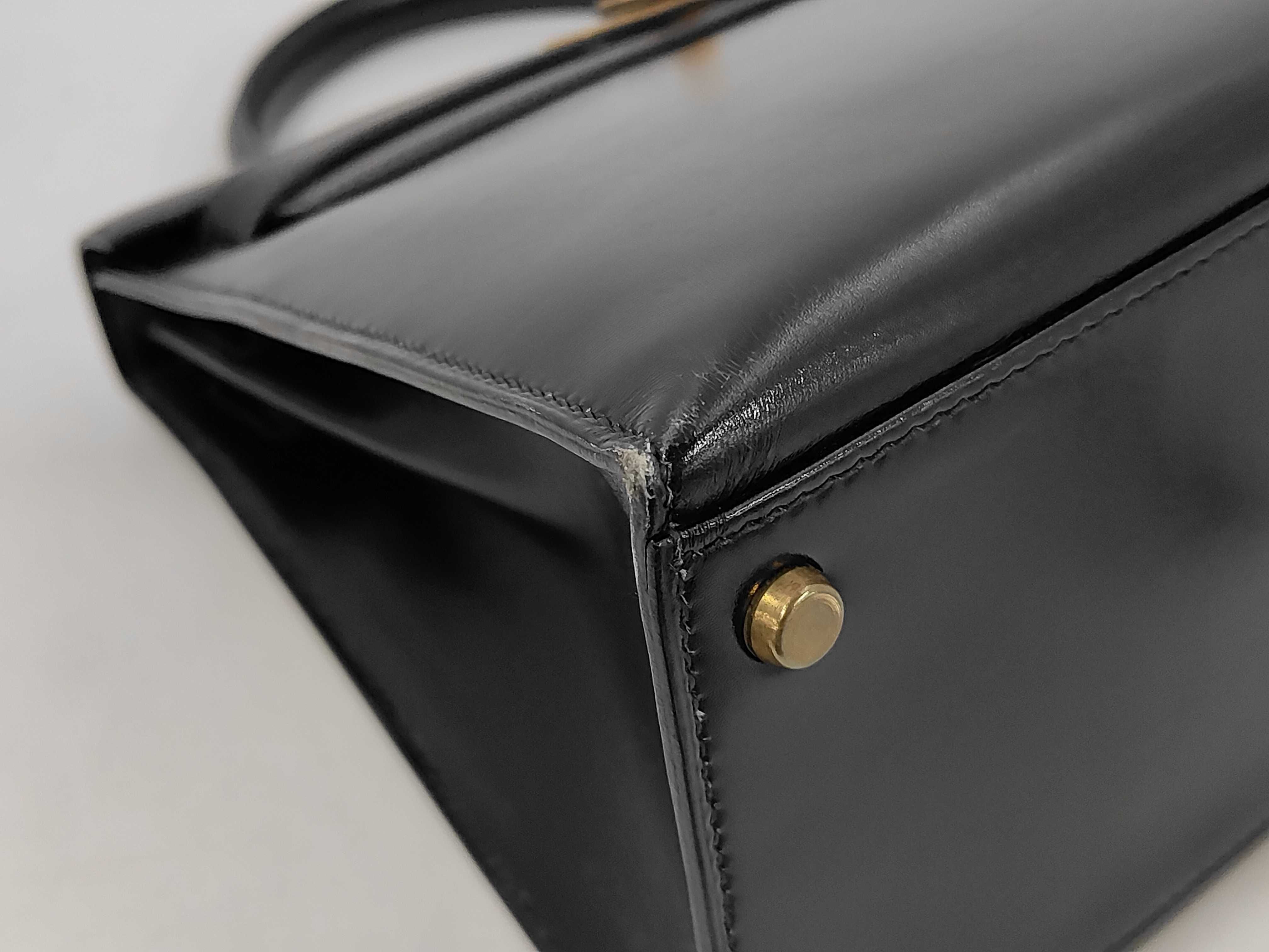 Kelly 28 Sellier Box Calf Black Gold Hardware Handbag (Size S) — view 6