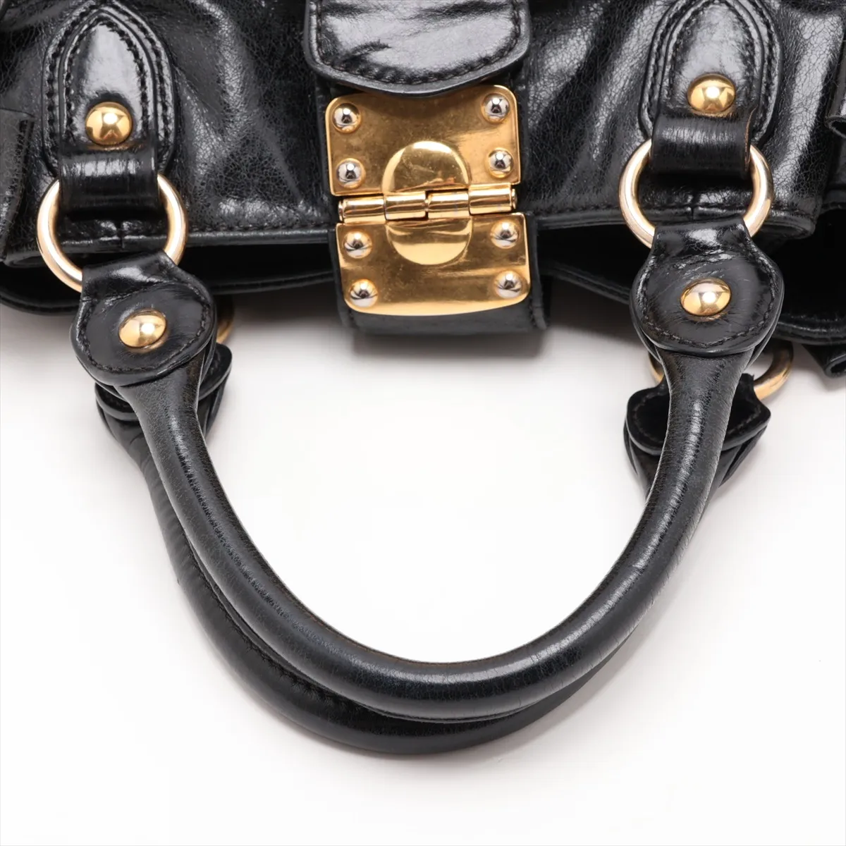Leather 2-Way Handbag, Black — view 5