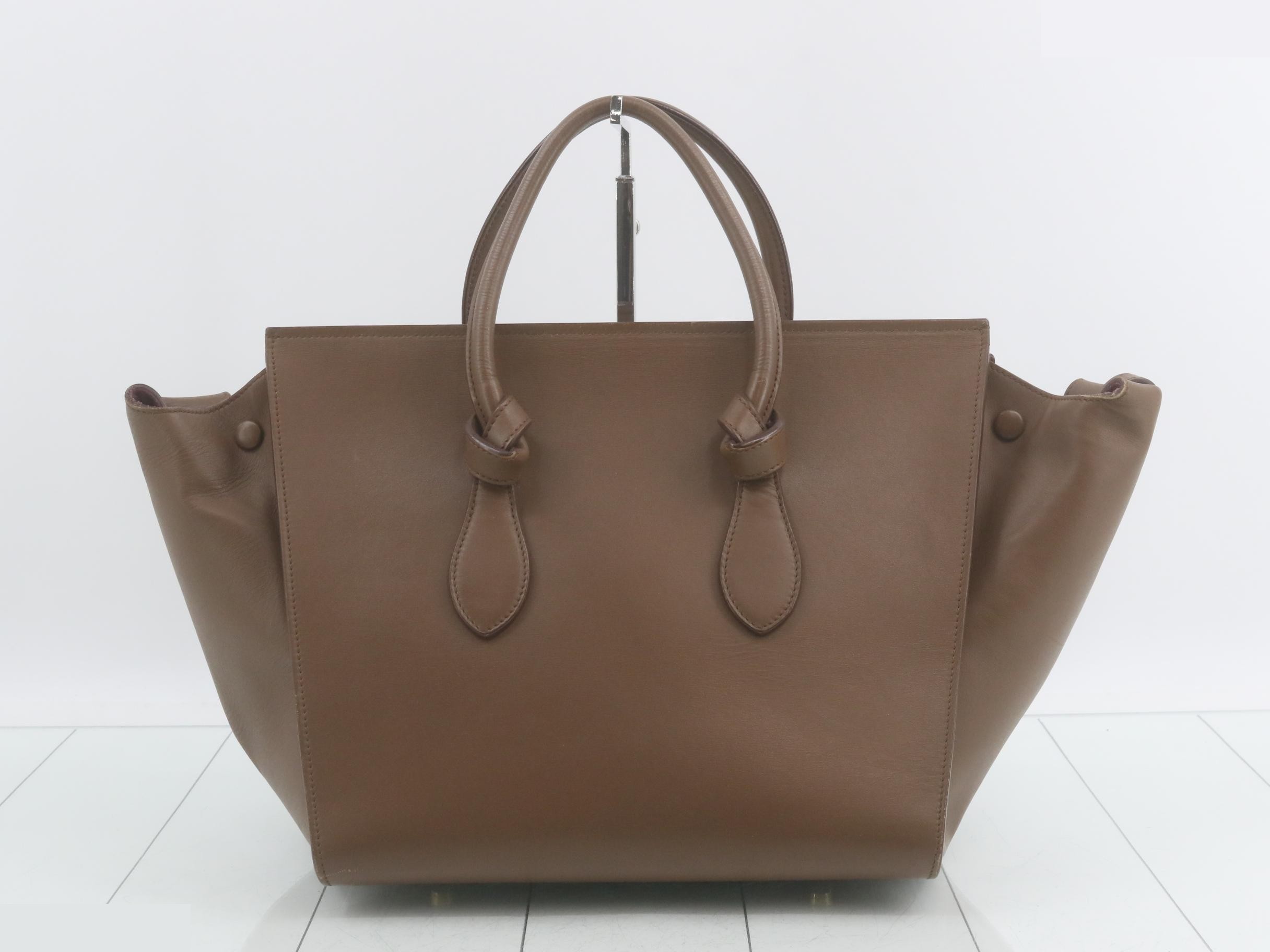 Tie Leather Handbag, Brown — view 2