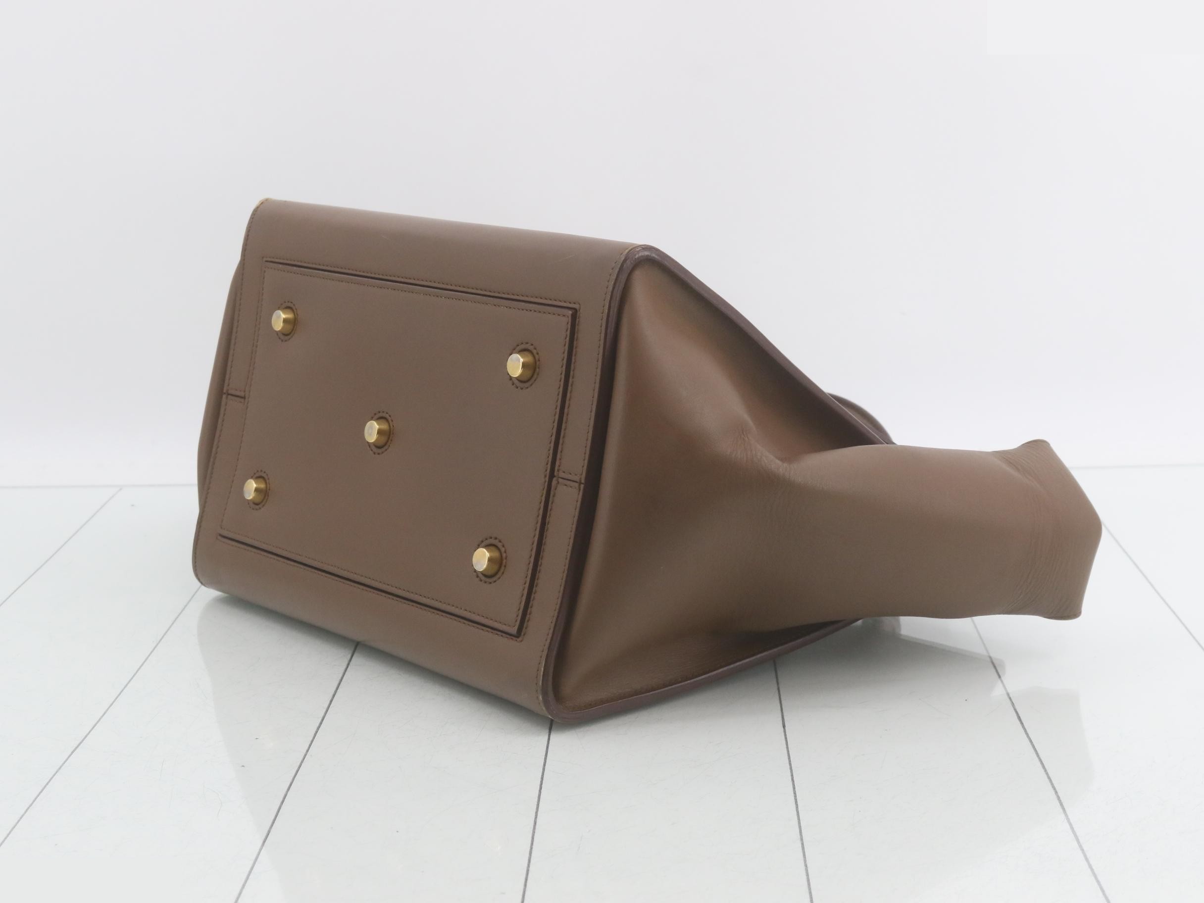Tie Leather Handbag, Brown — view 6
