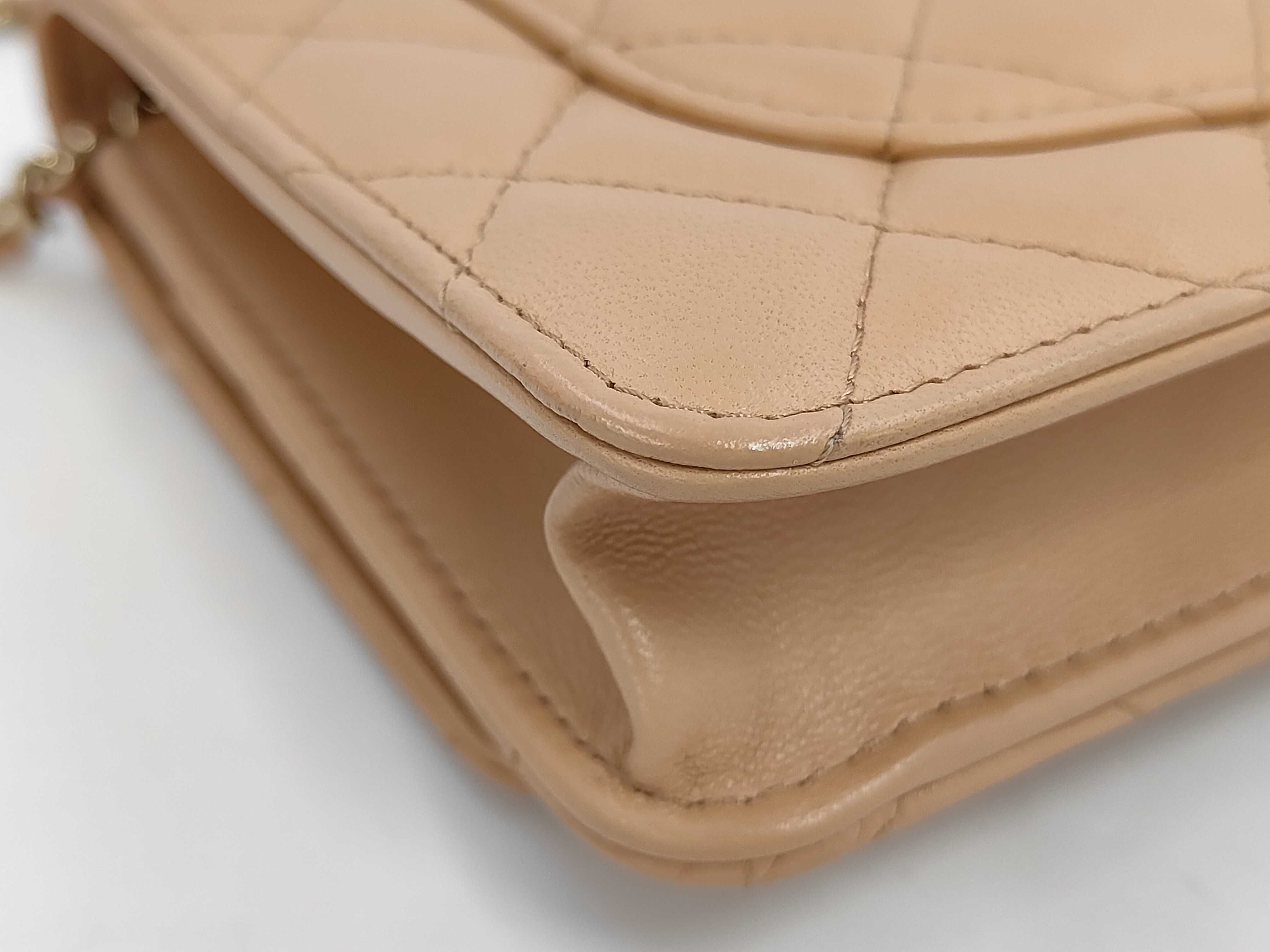 Matelassé Chain Wallet, Beige Lambskin, Gold Hardware, Shoulder Bag — view 3