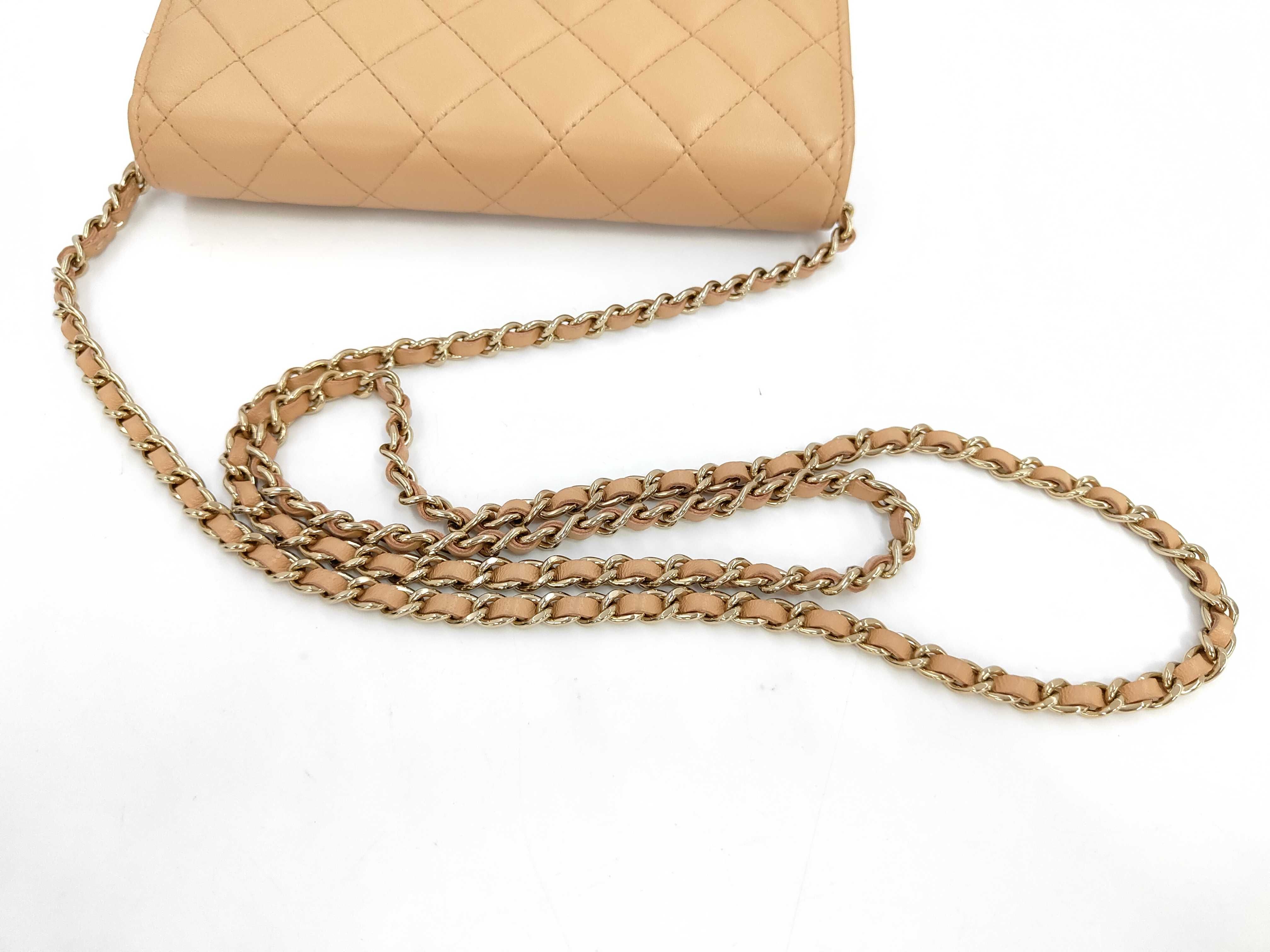 Matelassé Chain Wallet, Beige Lambskin, Gold Hardware, Shoulder Bag — view 5
