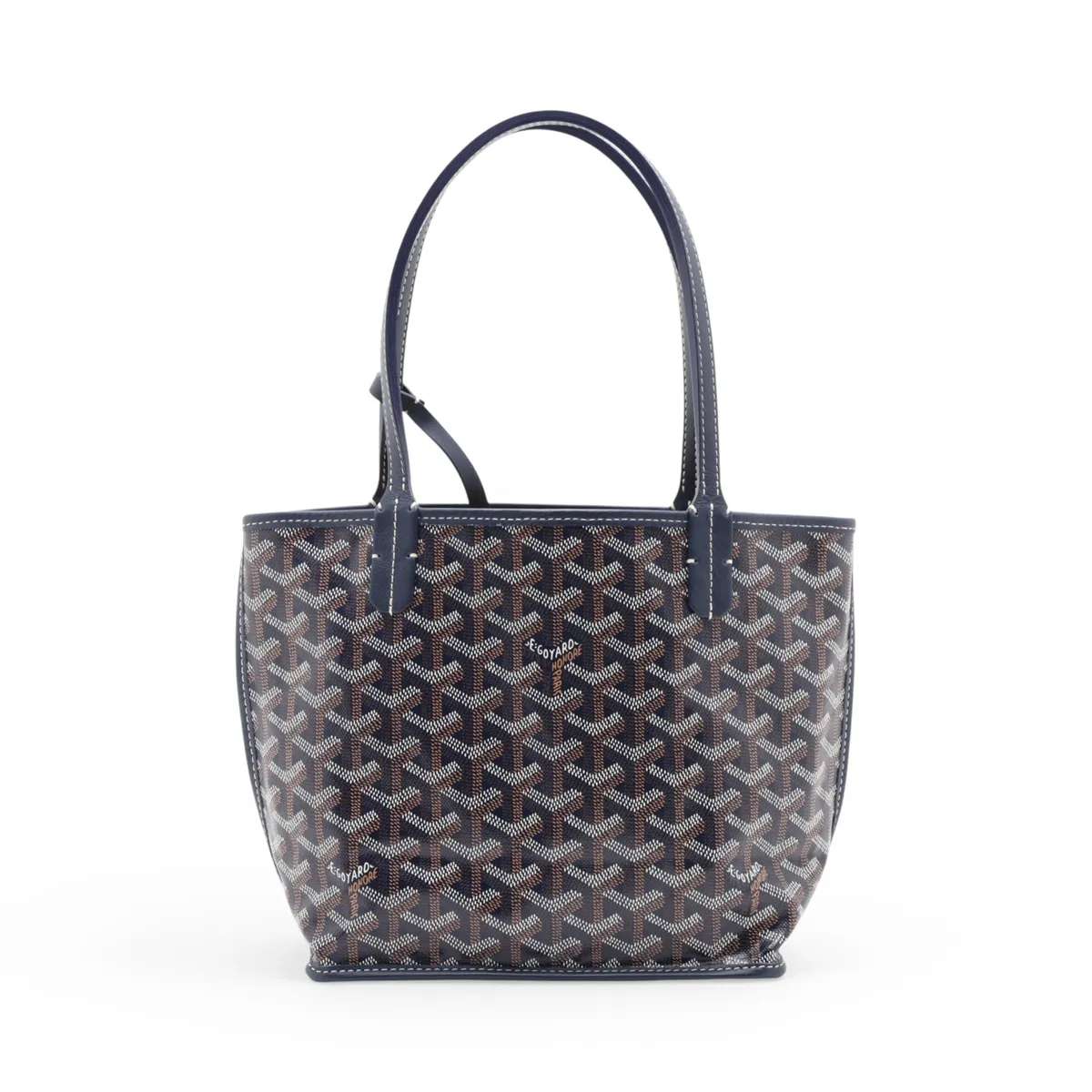 Ange Mini PVC x Leather Handbag, Navy — view 2