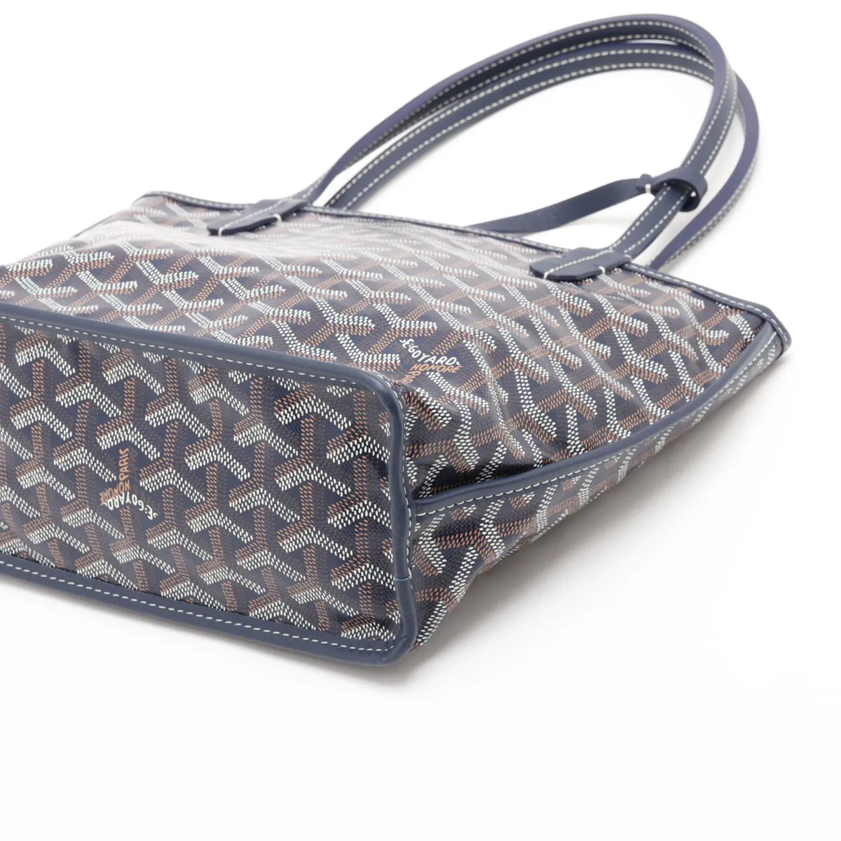 Ange Mini PVC x Leather Handbag, Navy — view 3