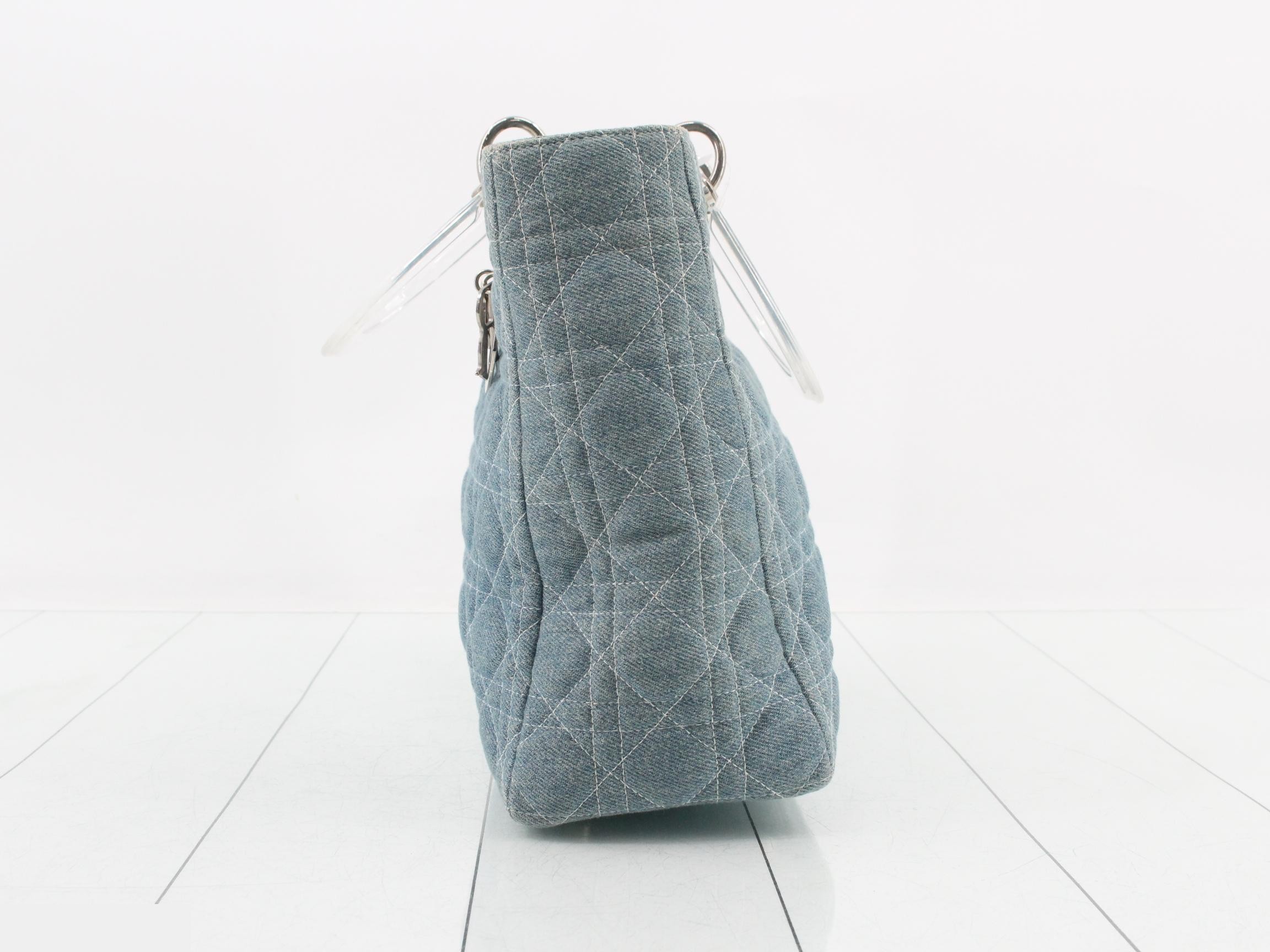 Lady Dior Denim Cannage 2-Way Handbag with Strap — view 3