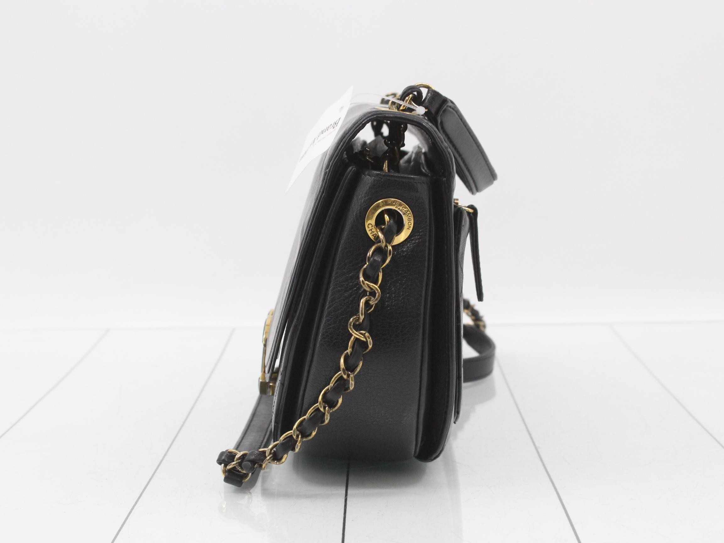 Matelassé Half Moon Chain Shoulder Bag, Black — view 3