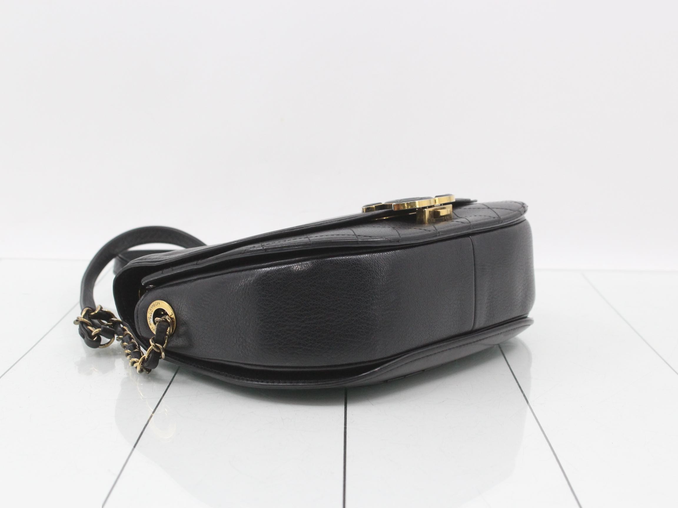 Matelassé Half Moon Chain Shoulder Bag, Black — view 5