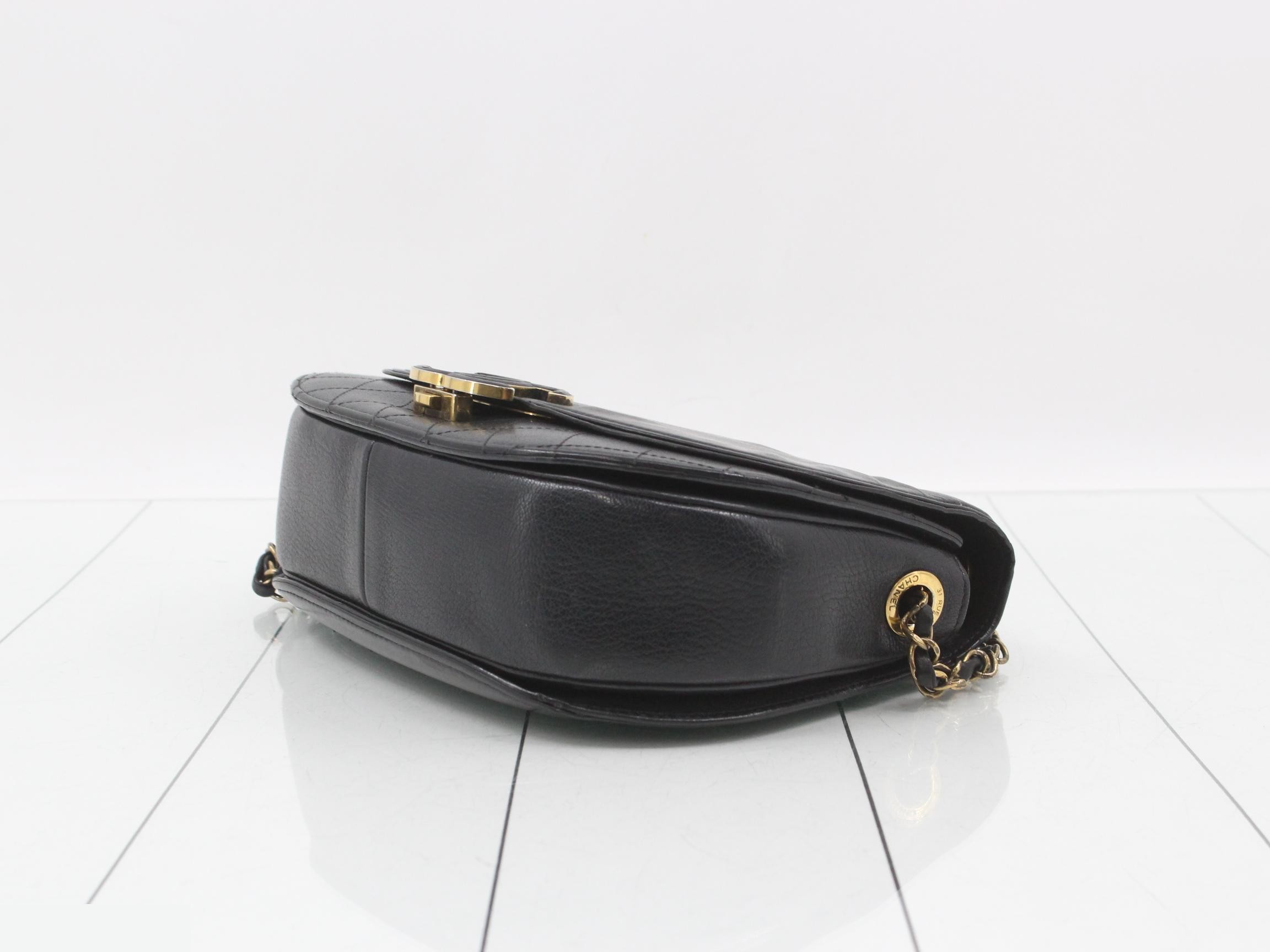 Matelassé Half Moon Chain Shoulder Bag, Black — view 6