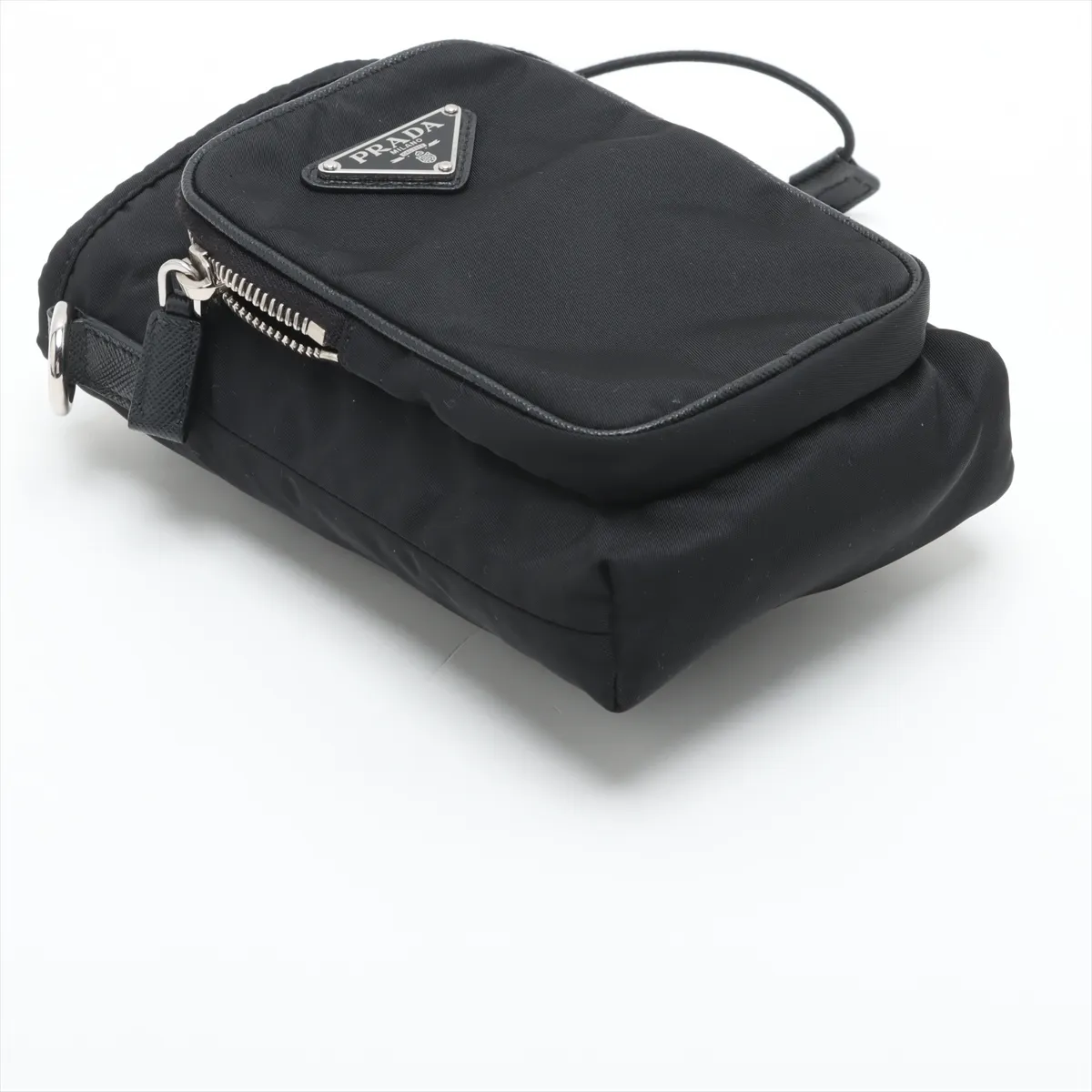 Tessuto Nylon x Leather Shoulder Bag, Black, 2ZH155 — view 4