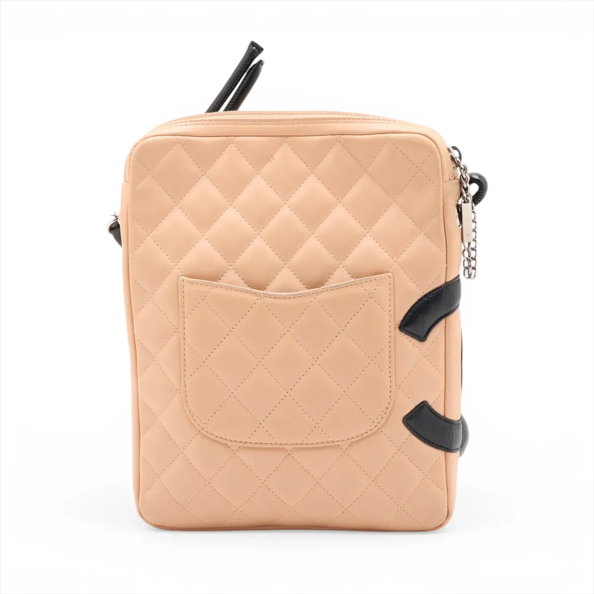 Cambon Line Lambskin Shoulder Bag, Beige x Black, Silver Hardware, 9398944, Series 9 — view 2