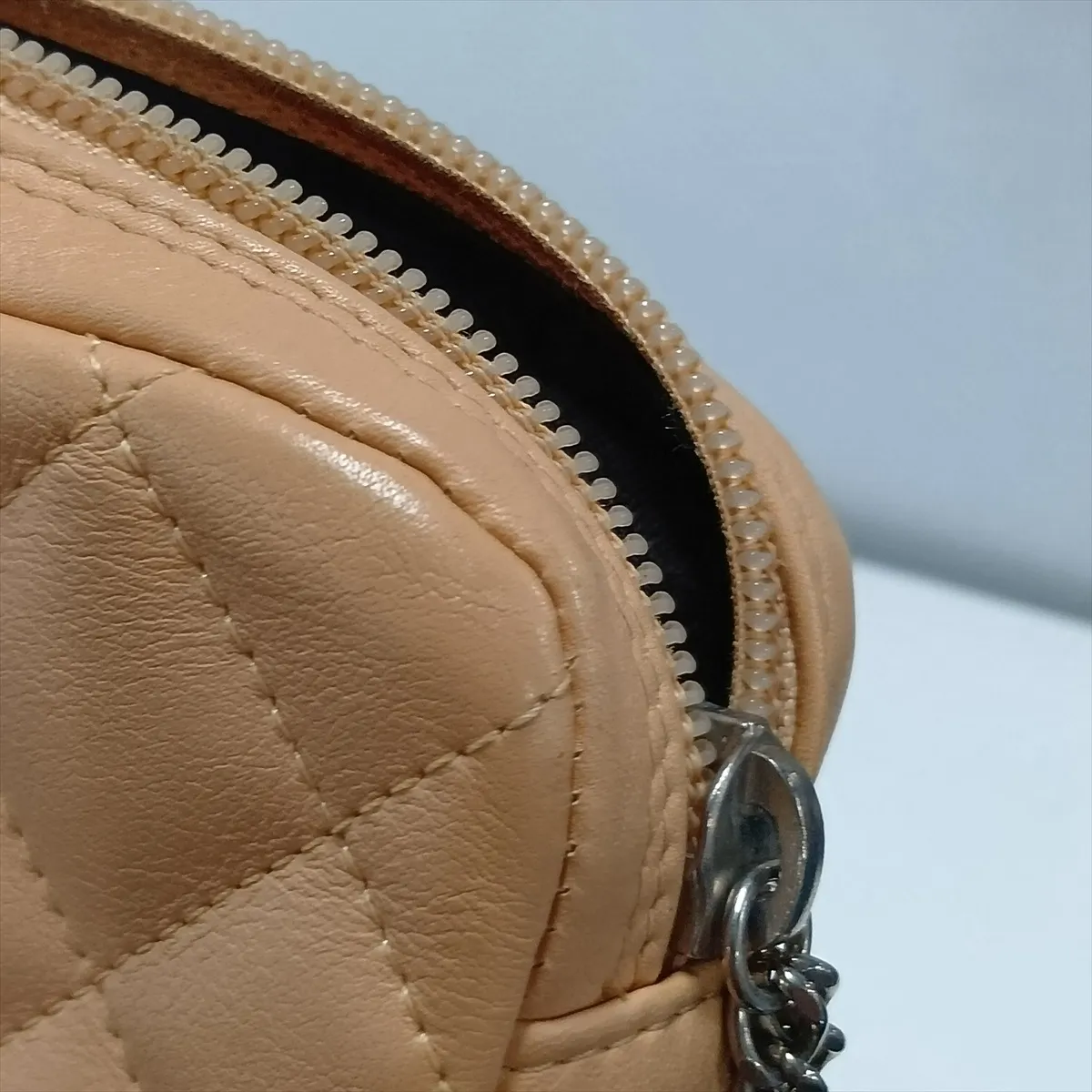 Cambon Line Lambskin Shoulder Bag, Beige x Black, Silver Hardware, 9398944, Series 9 — view 12
