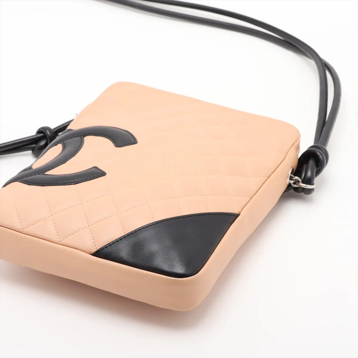Cambon Line Lambskin Shoulder Bag, Beige x Black, Silver Hardware, 9398944, Series 9 — view 3