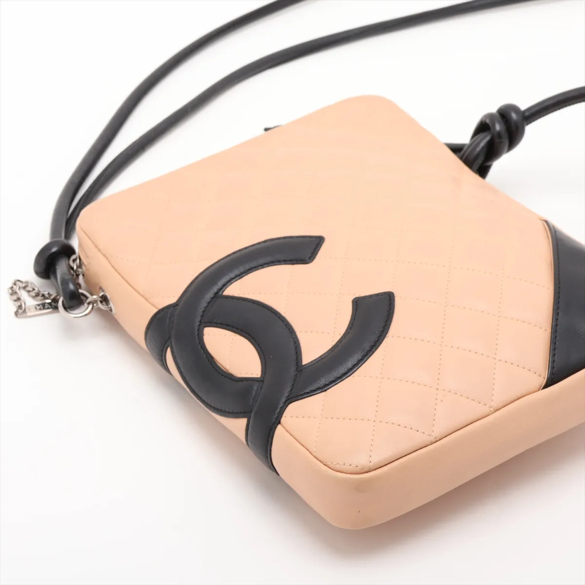Cambon Line Lambskin Shoulder Bag, Beige x Black, Silver Hardware, 9398944, Series 9 — view 4