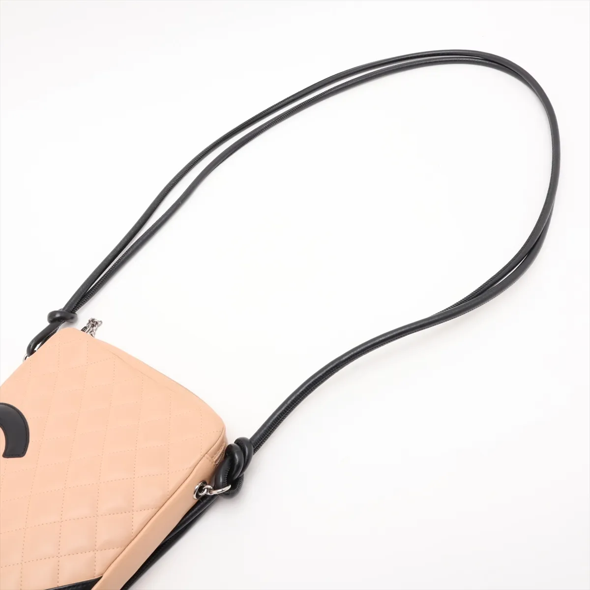 Cambon Line Lambskin Shoulder Bag, Beige x Black, Silver Hardware, 9398944, Series 9 — view 5