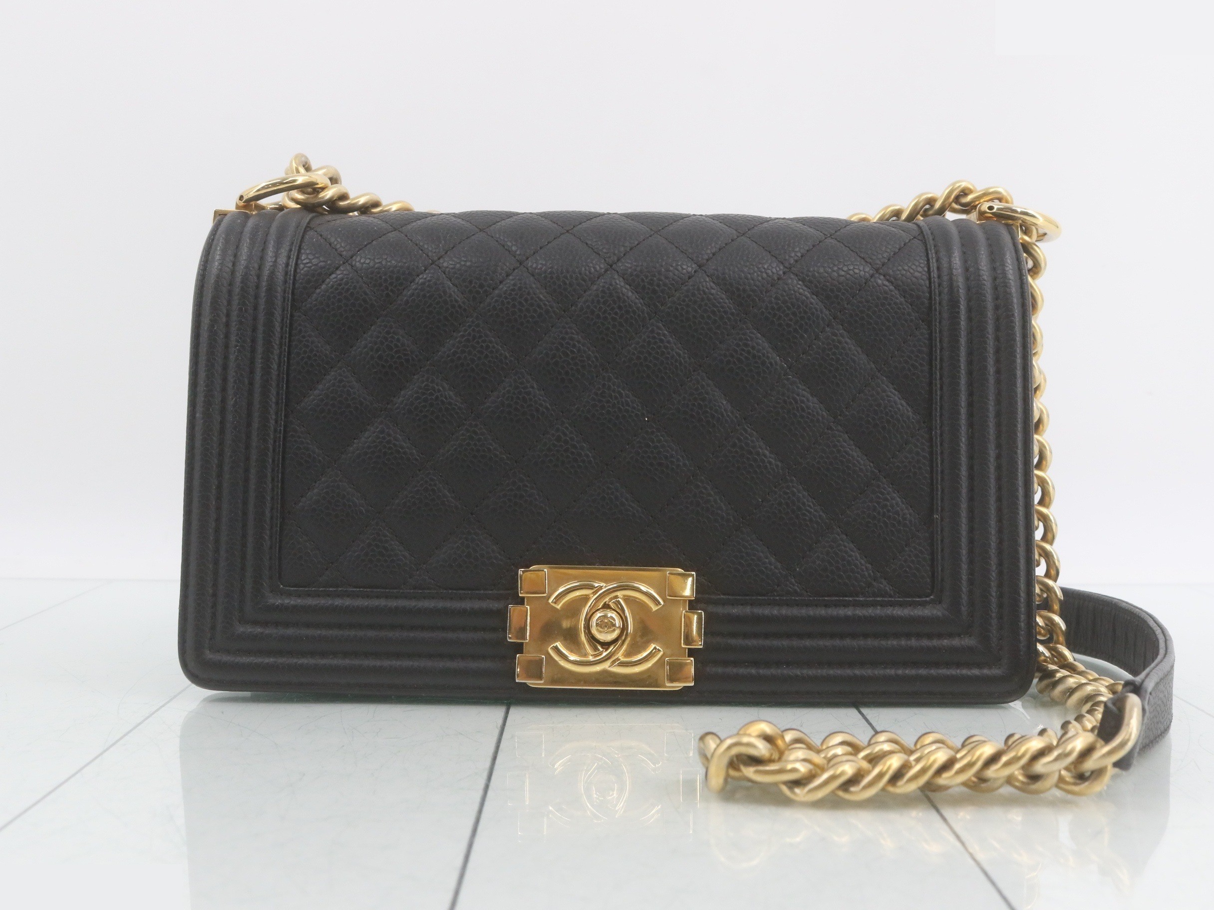Boy Chanel Chain Shoulder Bag, Caviar Leather