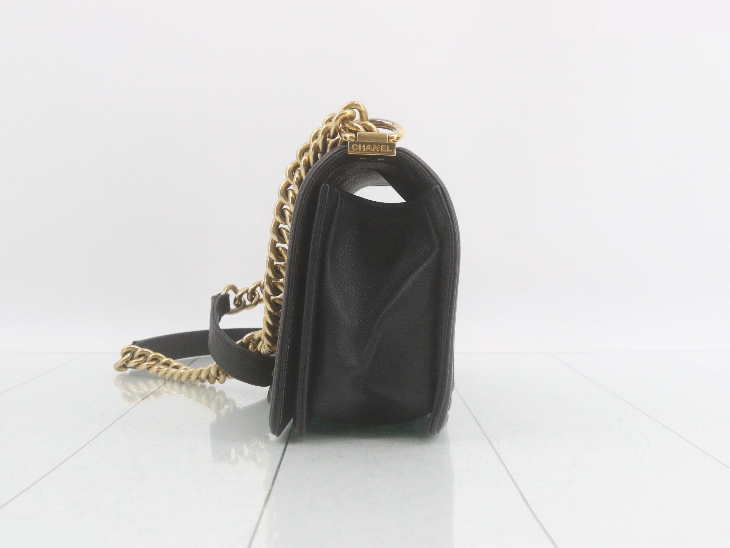 Boy Chanel Chain Shoulder Bag, Caviar Leather — view 3