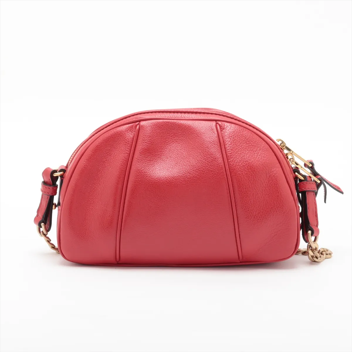 5BH142 Leather Chain Shoulder Bag, Red — view 2