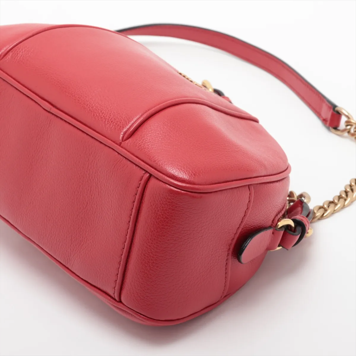 5BH142 Leather Chain Shoulder Bag, Red — view 3