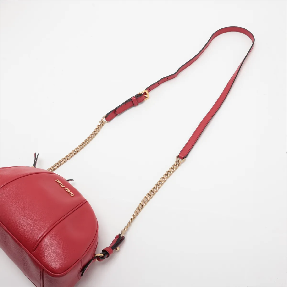 5BH142 Leather Chain Shoulder Bag, Red — view 5