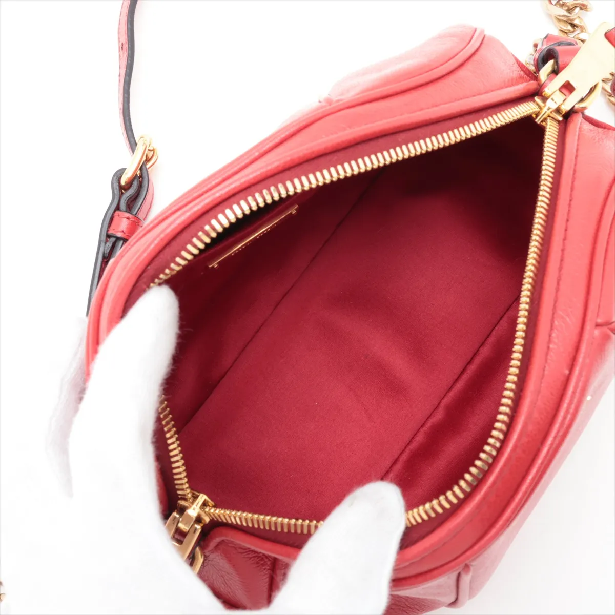 5BH142 Leather Chain Shoulder Bag, Red — view 6