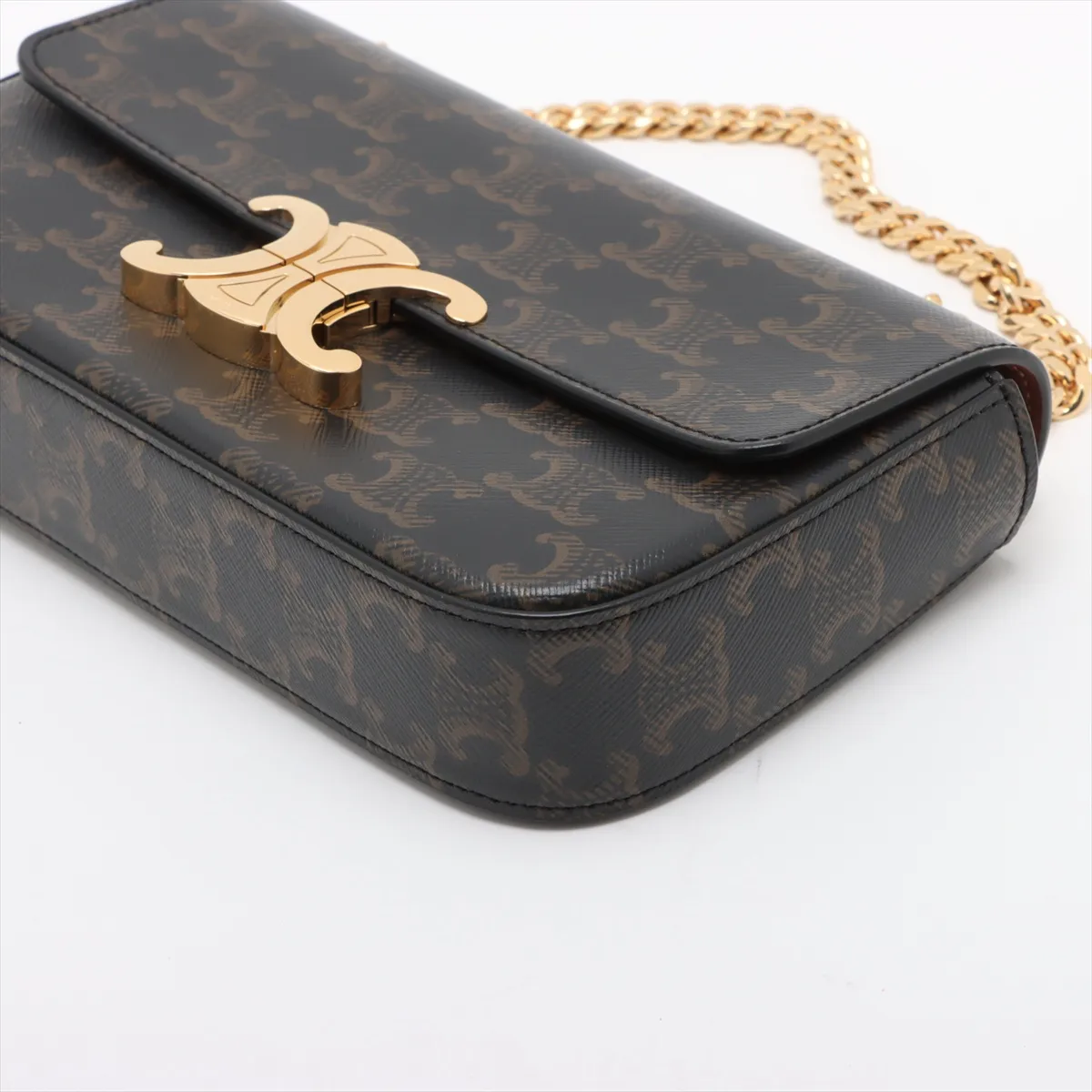 Triomphe PVC x Leather Chain Shoulder Bag Black — view 3